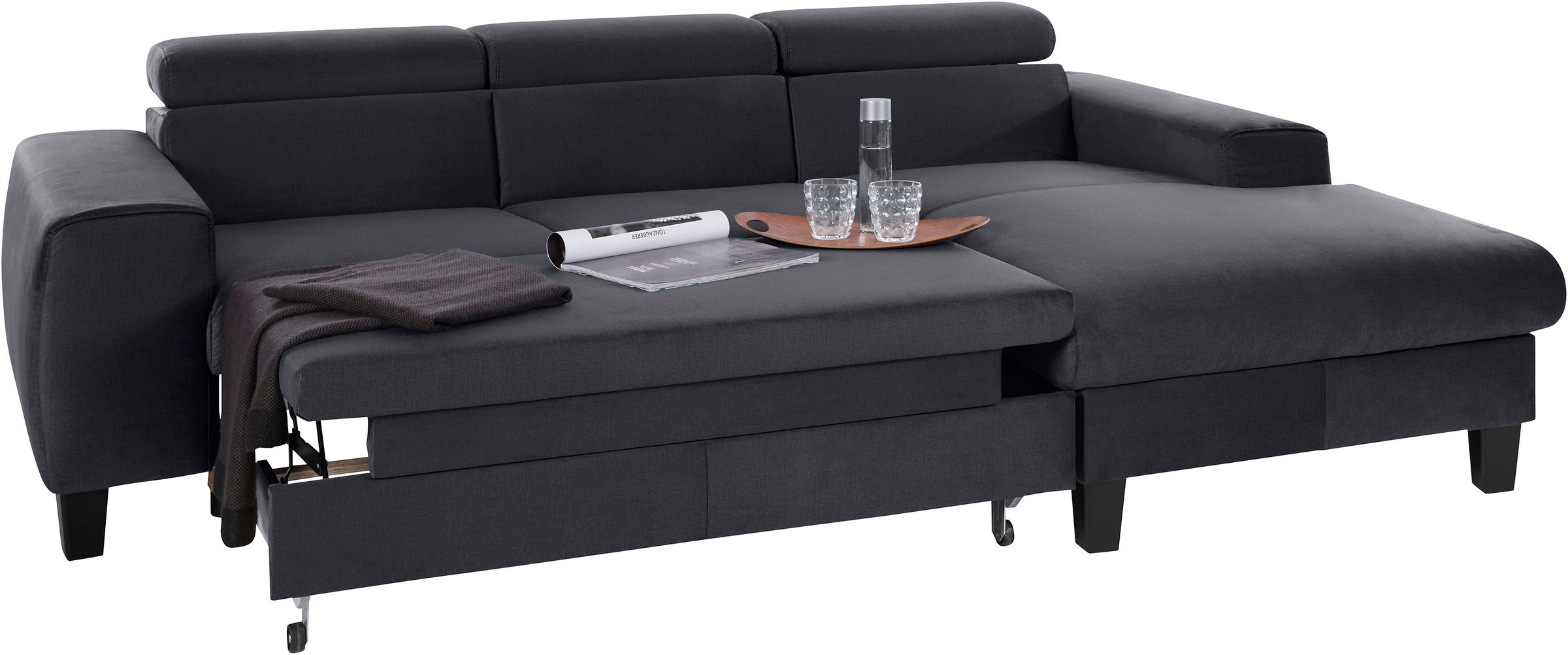 COTTA Ecksofa »Morven L-Form mit Kopfteilverstellung«, wahlweise mit Bettfunktion, Bettkasten & Wireless-Charger