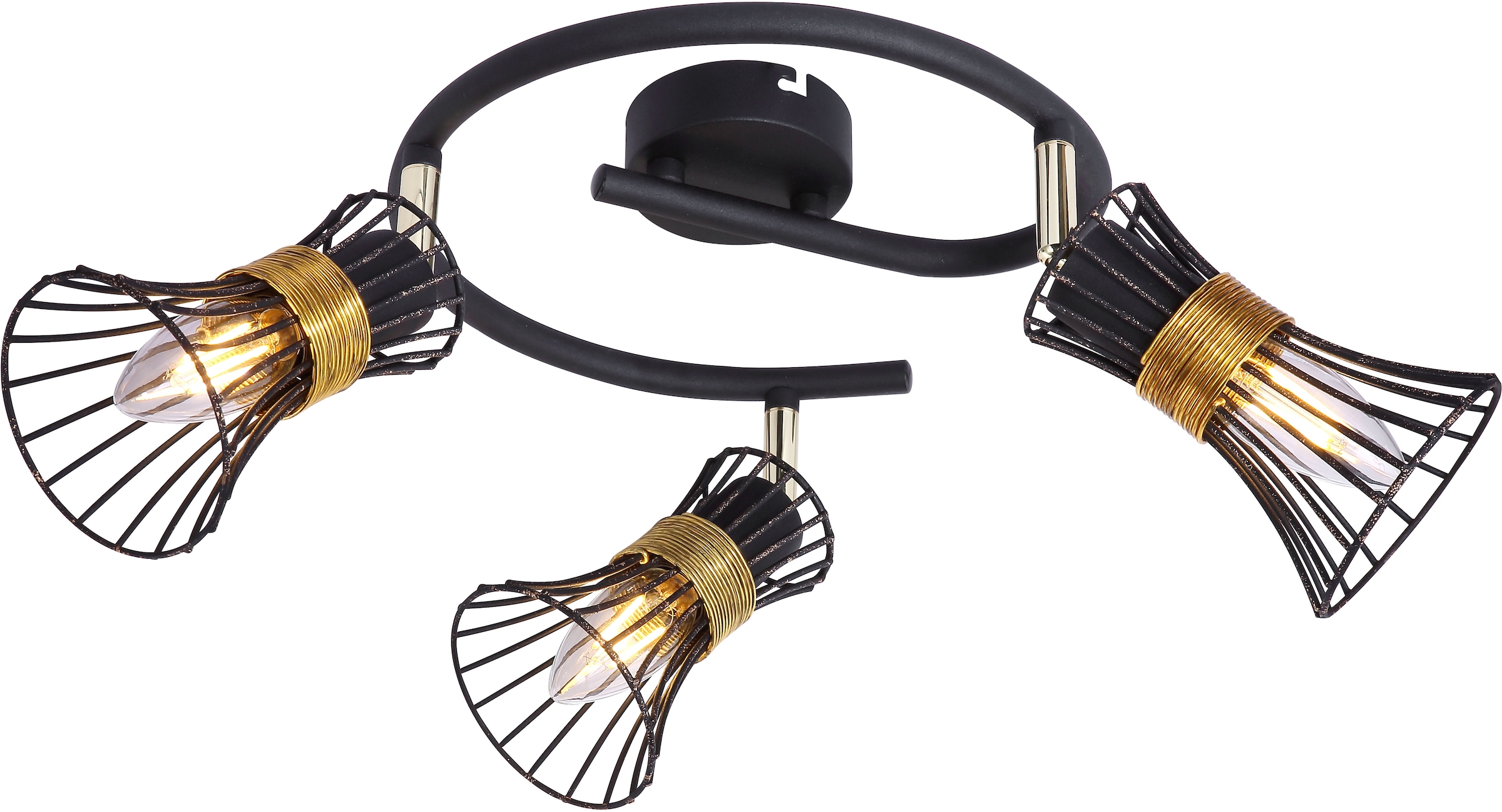 GLOBO LIGHTING Deckenstrahler »PURRA«, Leuchtmittel E14 | ohne Leuchtmittel, Deckenspot/schwarz/goldfarben/Metallstäbe/Flur/Wohnzimmer