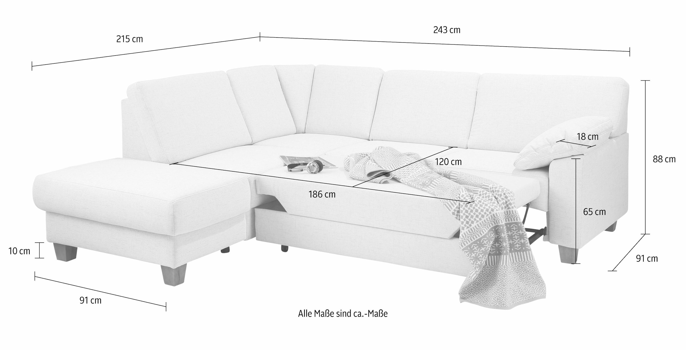 Home affaire Ecksofa »Belfort L-Form«, mit Federkern, wahlweise mit Bettfunktion und Stauraum