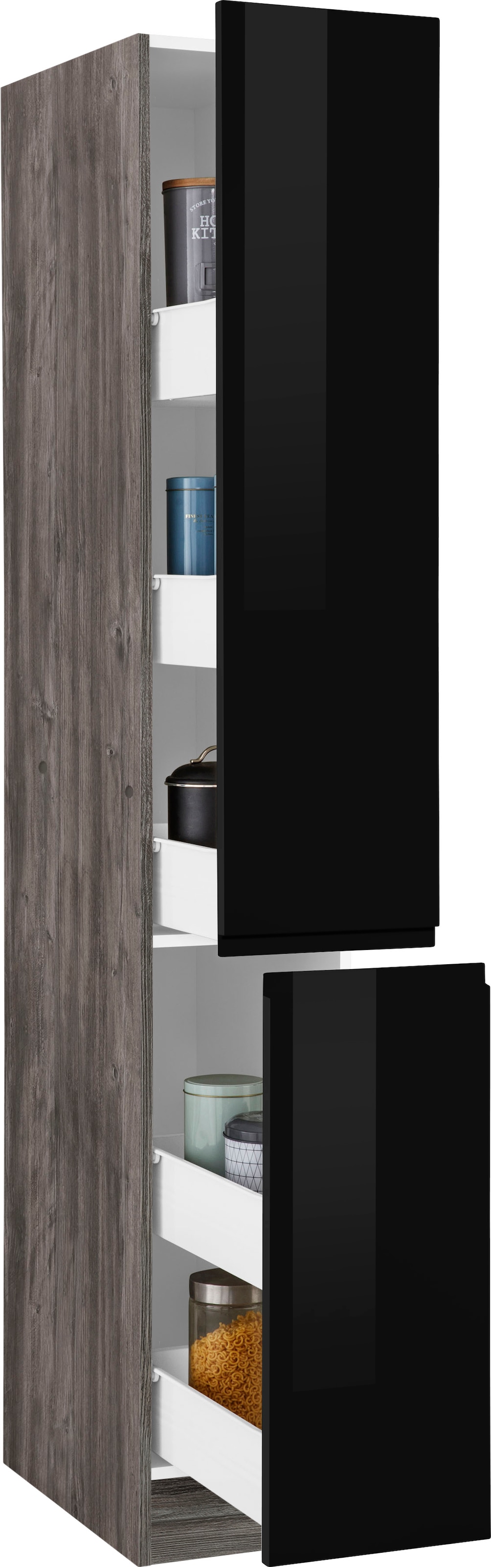 HELD MÖBEL Apothekerschrank »Virginia«, 200 cm hoch 30 cm breit, 2 Auszüge mit 5 Ablagen, griffloses Design