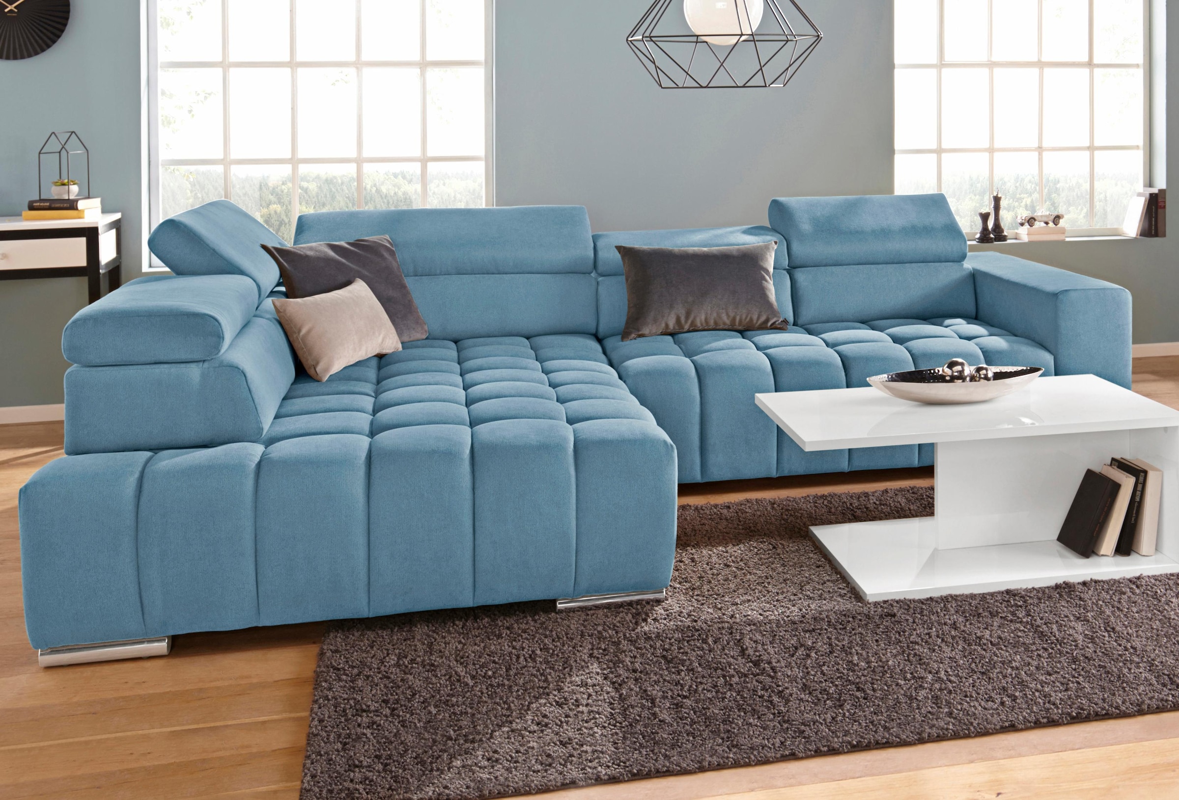 exxpo - sofa fashion Ecksofa »Elias, aktuelle Kreuzsteppung im Sitz, bequem, L-Form«, mit Kopf- bzw. Rückenverstellung, wahlweise mit Bettfunktion