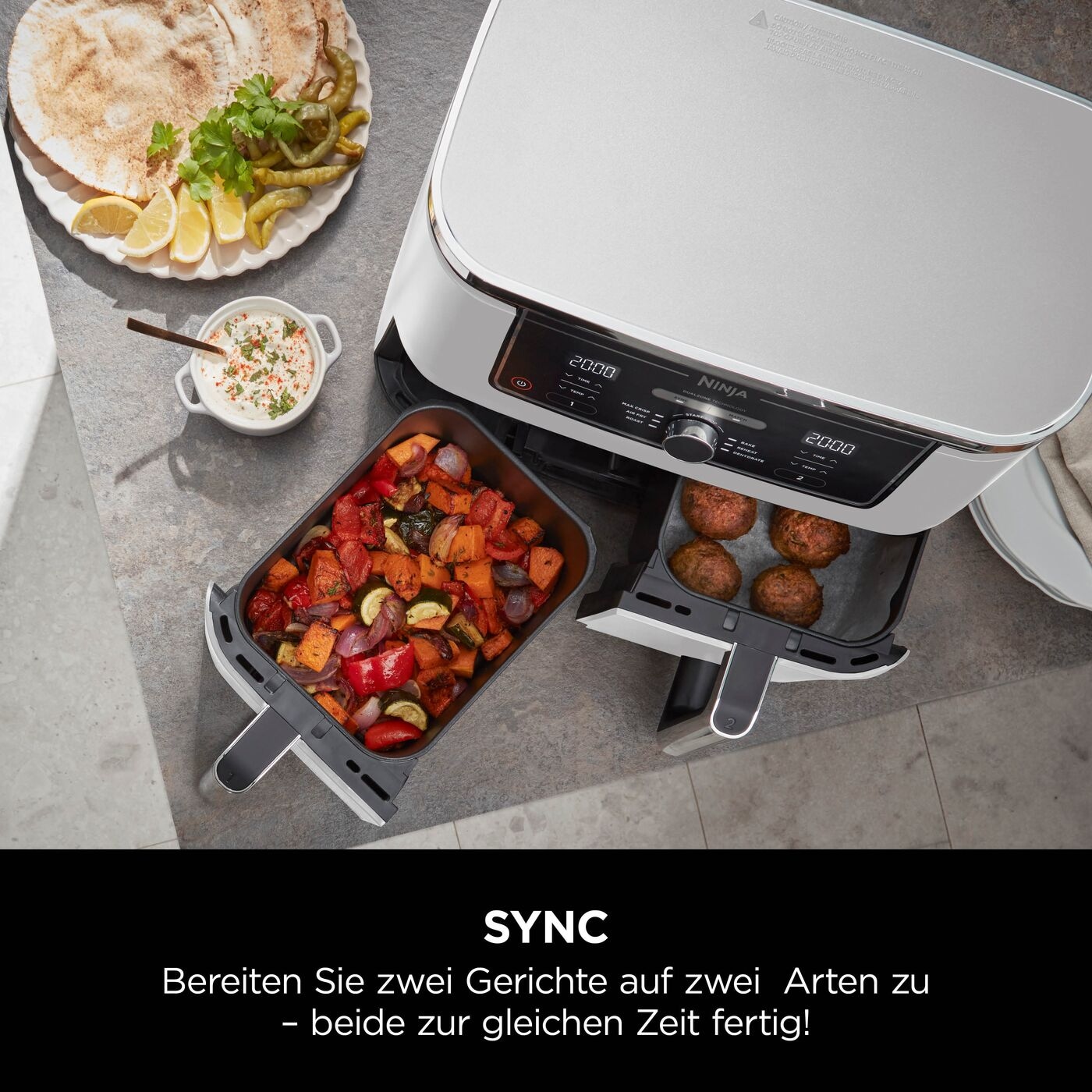 NINJA Heißluftfritteuse »Foodi MAX Dual Zone Heißluftfritteuse AF400EUWH« 2470 W Zwei Gerichte auf zwei Arten gleichzeitig garen