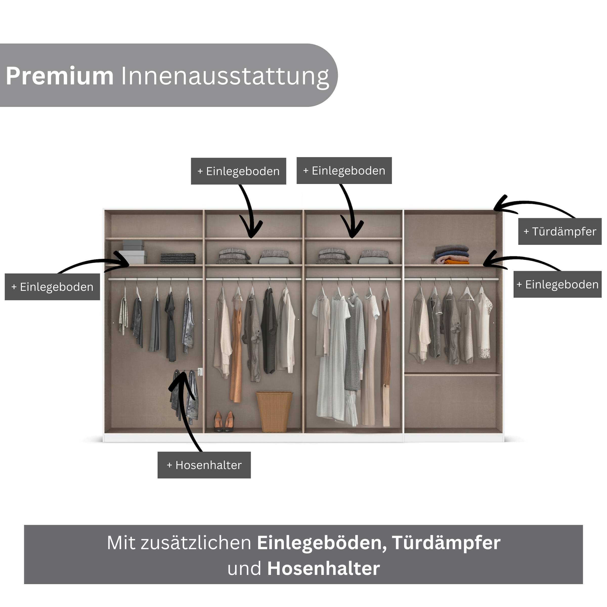 rauch Kleiderschrank »Drehtürenschrank Schrank Garderobe Wäscheschrank Schlafzimmer AVOLA«, (in 3 verschiedenen Ausstattungen BASIC/CLASSIC/PREMIUM), mit hochwertigen Stangengriffen in Schwarz aus Metall MADE IN GERMANY