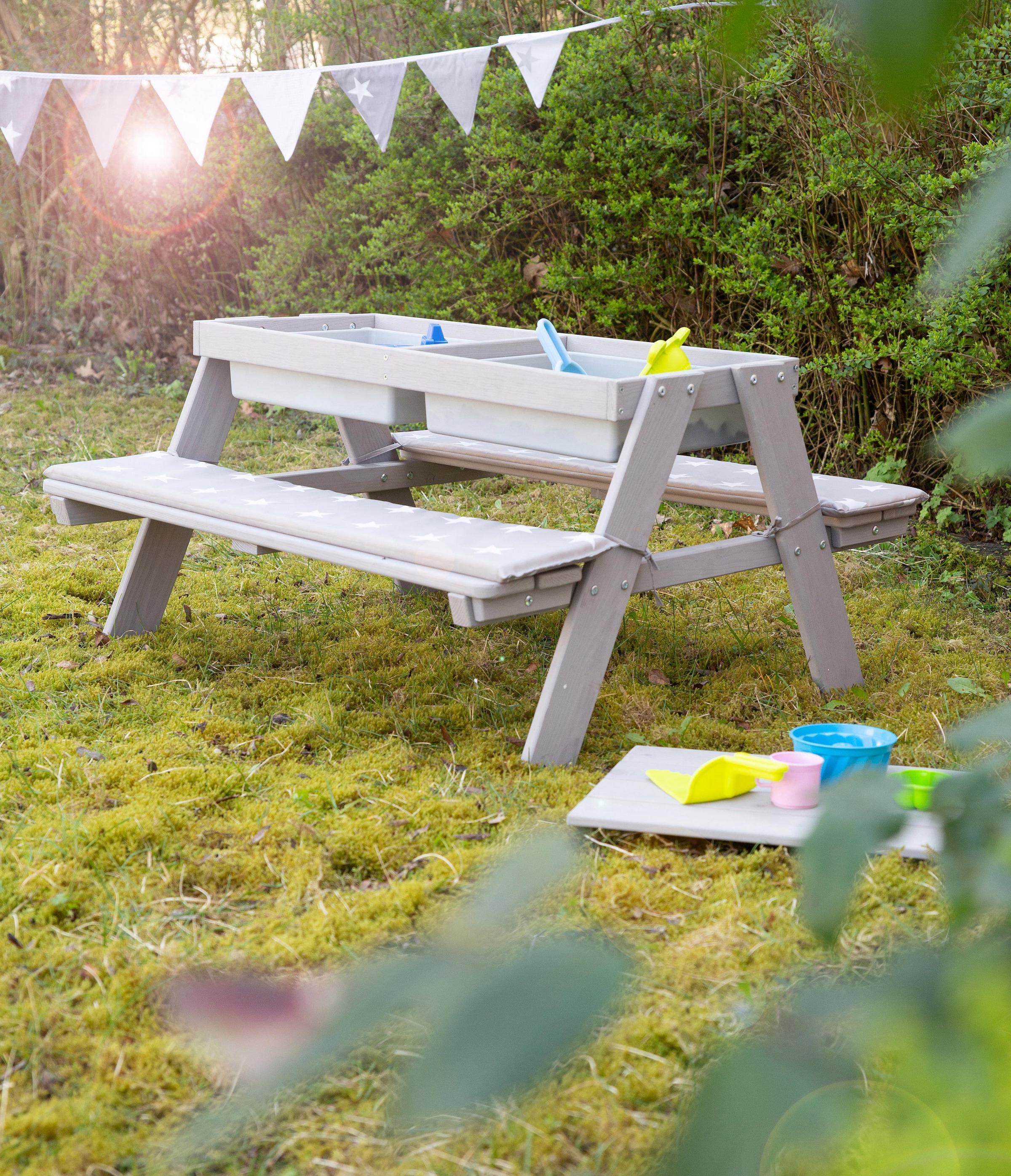 roba® Kindersitzgruppe »Picknick for 4 Outdoor Deluxe mit Spielwannen, Grau«, mit abgerundeten Ecken