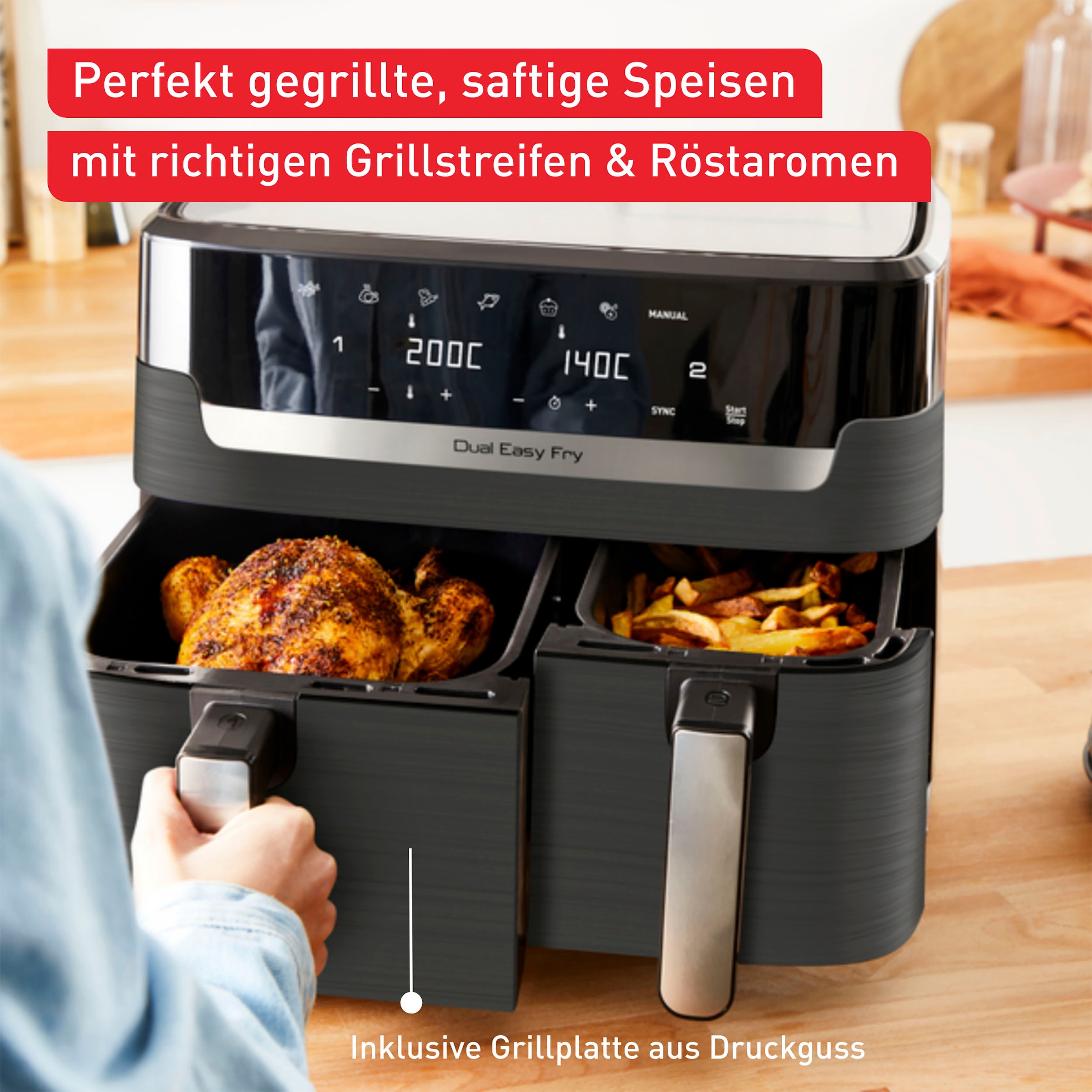 Tefal Heißluftfritteuse »EY905B Dual Easy Fry & Grill«, 2700 W, Doppelkammer, 8,3 L Kapazität, mit Hamburger Presse