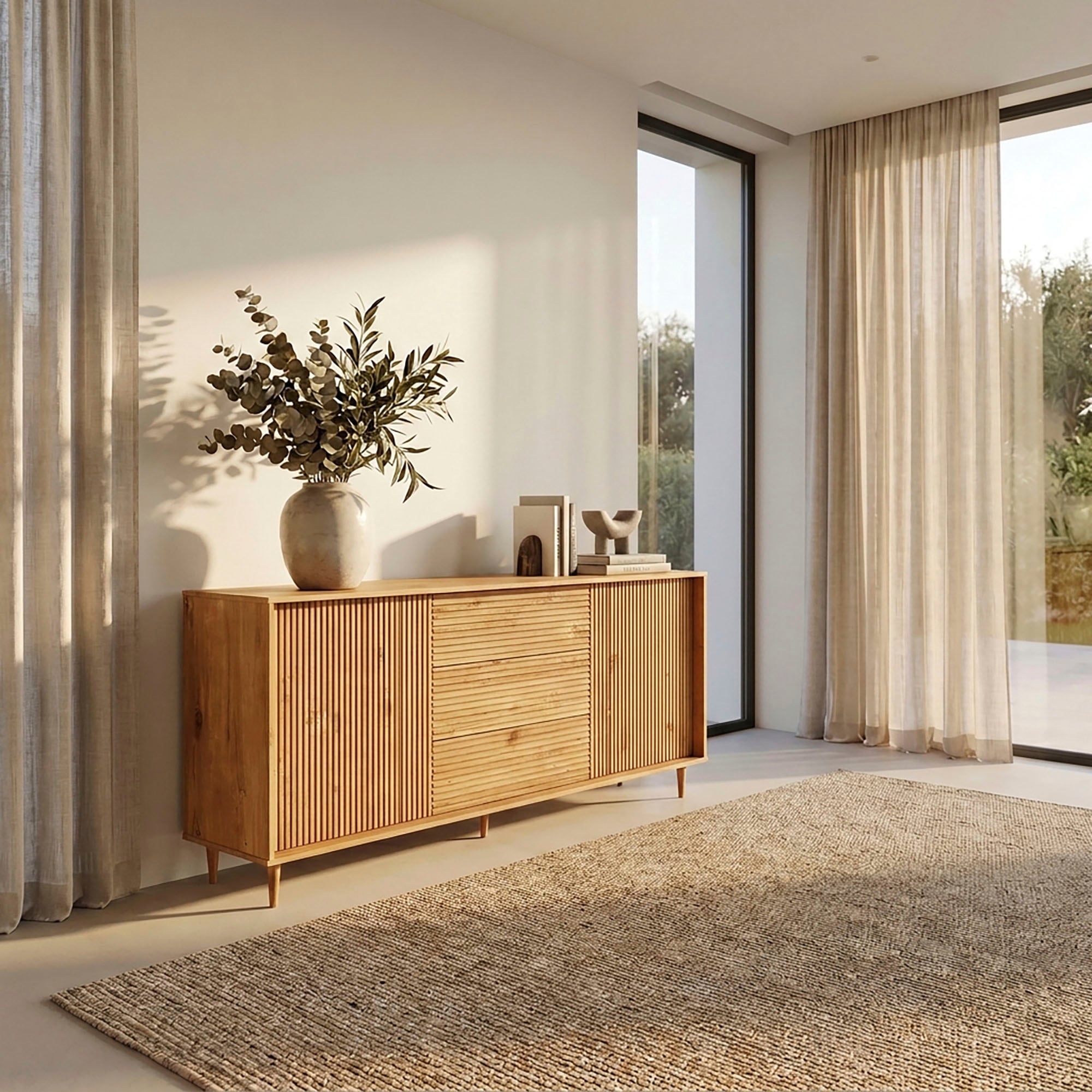 OTTO home Sideboard »Malmedy  Front mit gefrästen Rillen« Kommode aus massivem Kiefernholz, Push-to-open, Breite 160 cm