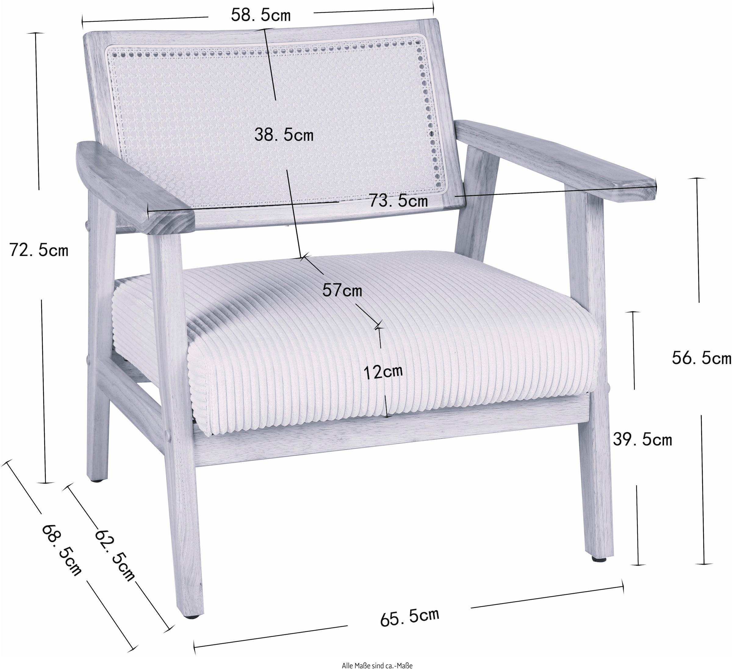 Home affaire Loungesessel »VILLAINE«, Einzelsessel, Rattan-Sessel mit Wiener Geflecht, Cord, Webstoff