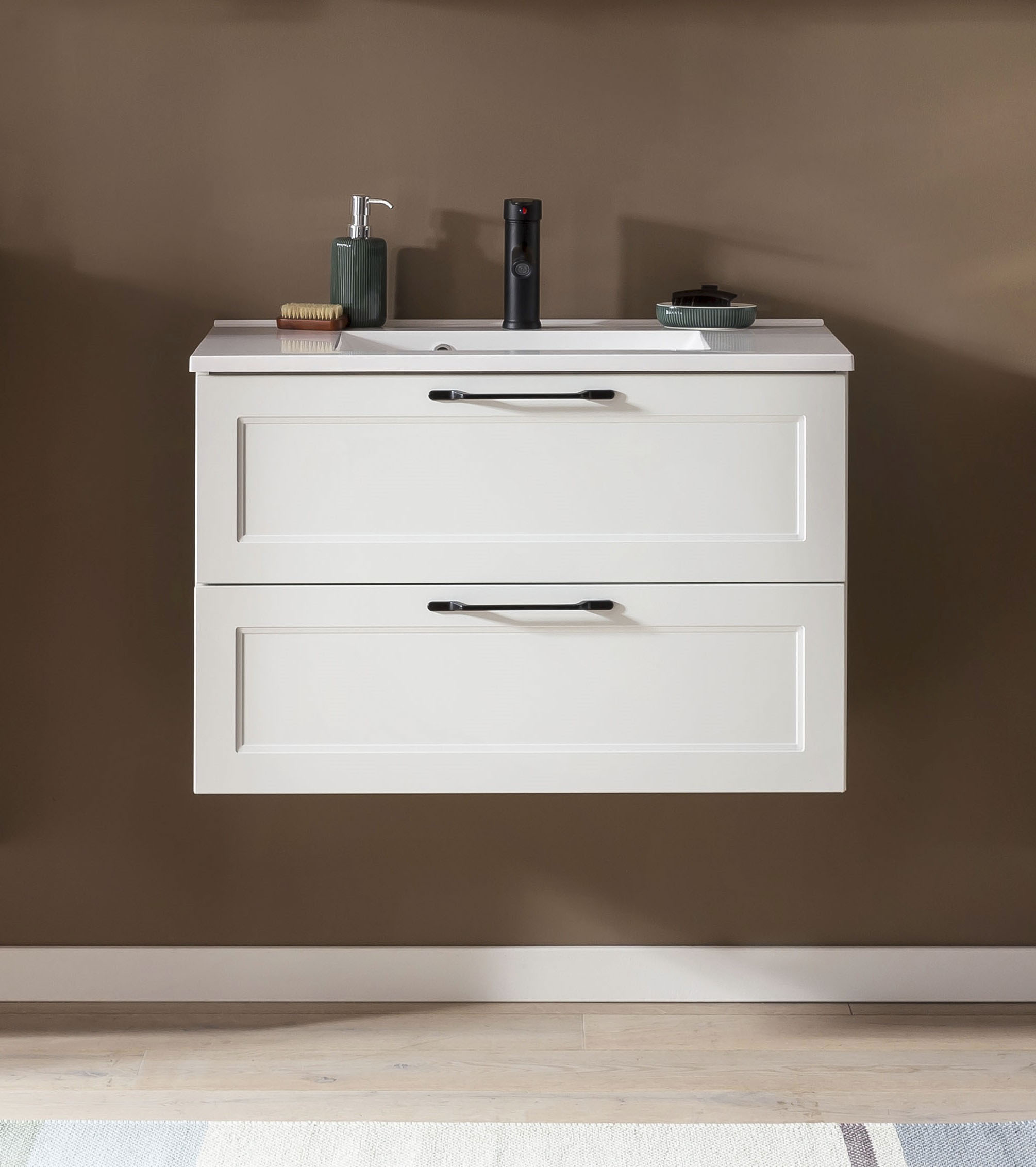 Waschtisch „Lana“, Bad inkl. Waschbecken, 80 cm breit, Matt weiß + weiß