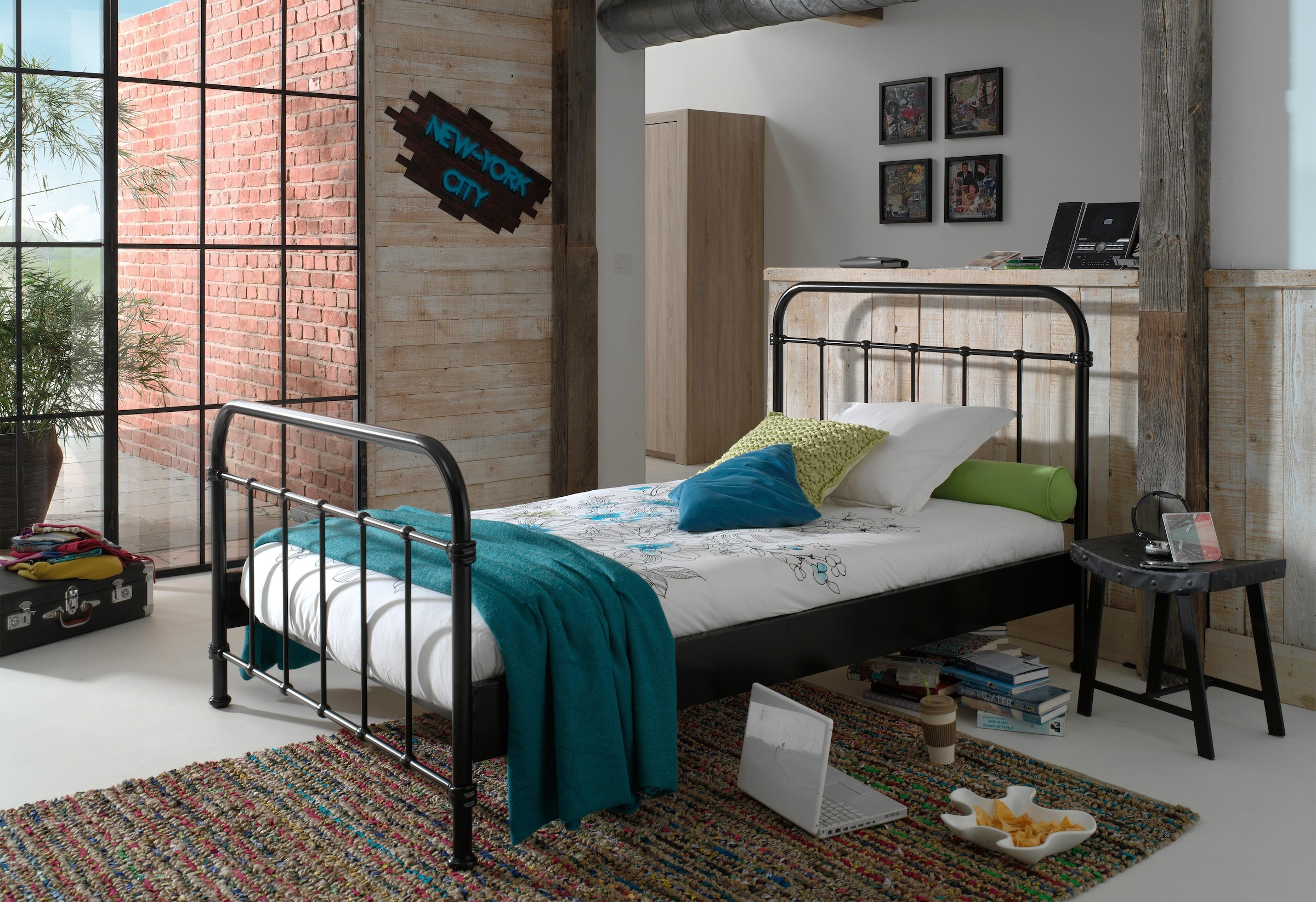 Vipack Einzelbett »New York, Bettgestell Metall, Pulverbeschichtet, In Zeitlosem Design« H/T Ca. 100x210cm, Inkl. Lattenrost, Sehr Stabil Gebaut,