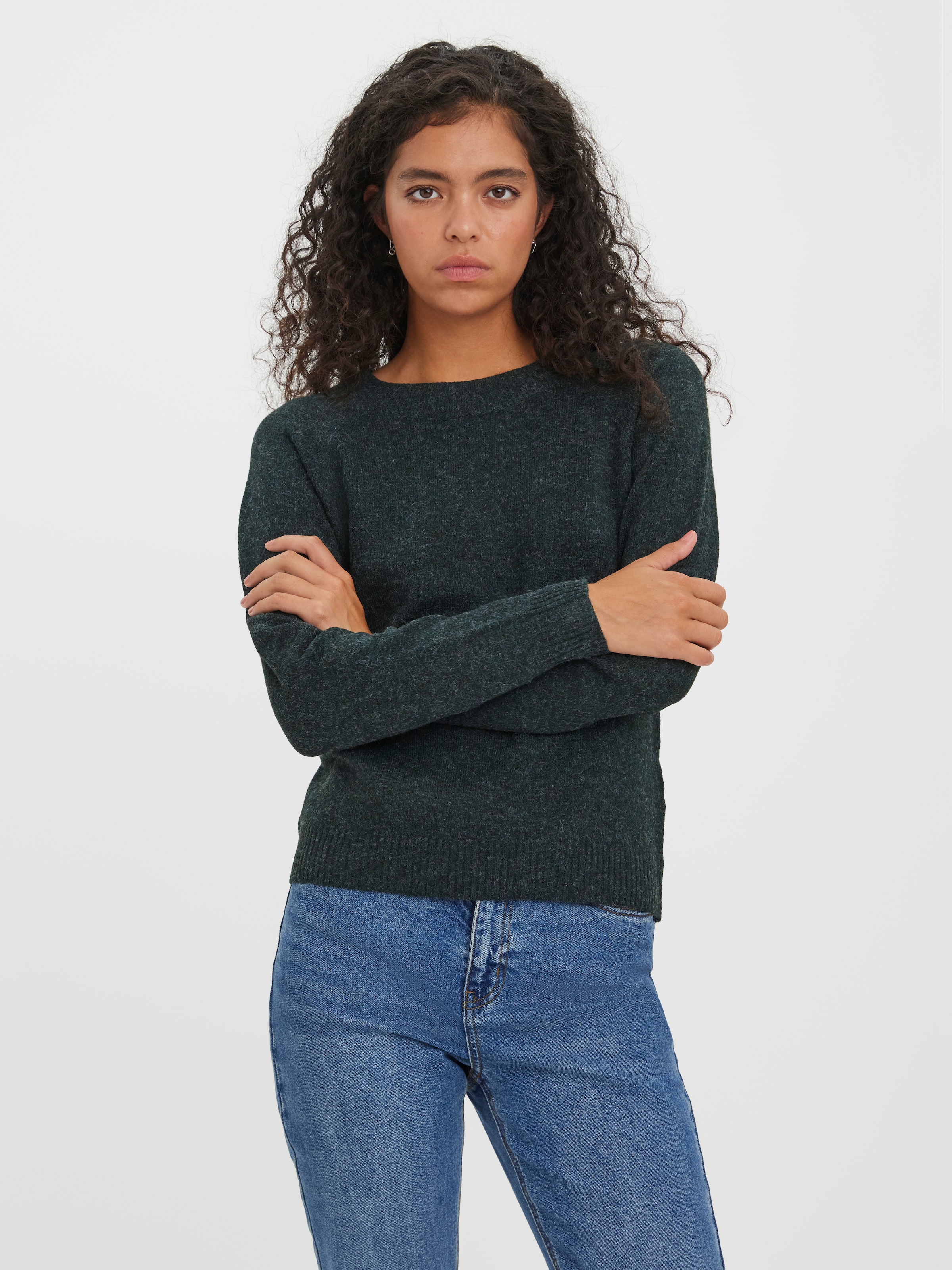 Vero Moda Rundhalspullover »VMDOFFY LS O-NECK BLOUSE GA NOOS« Materialmix, regular fit