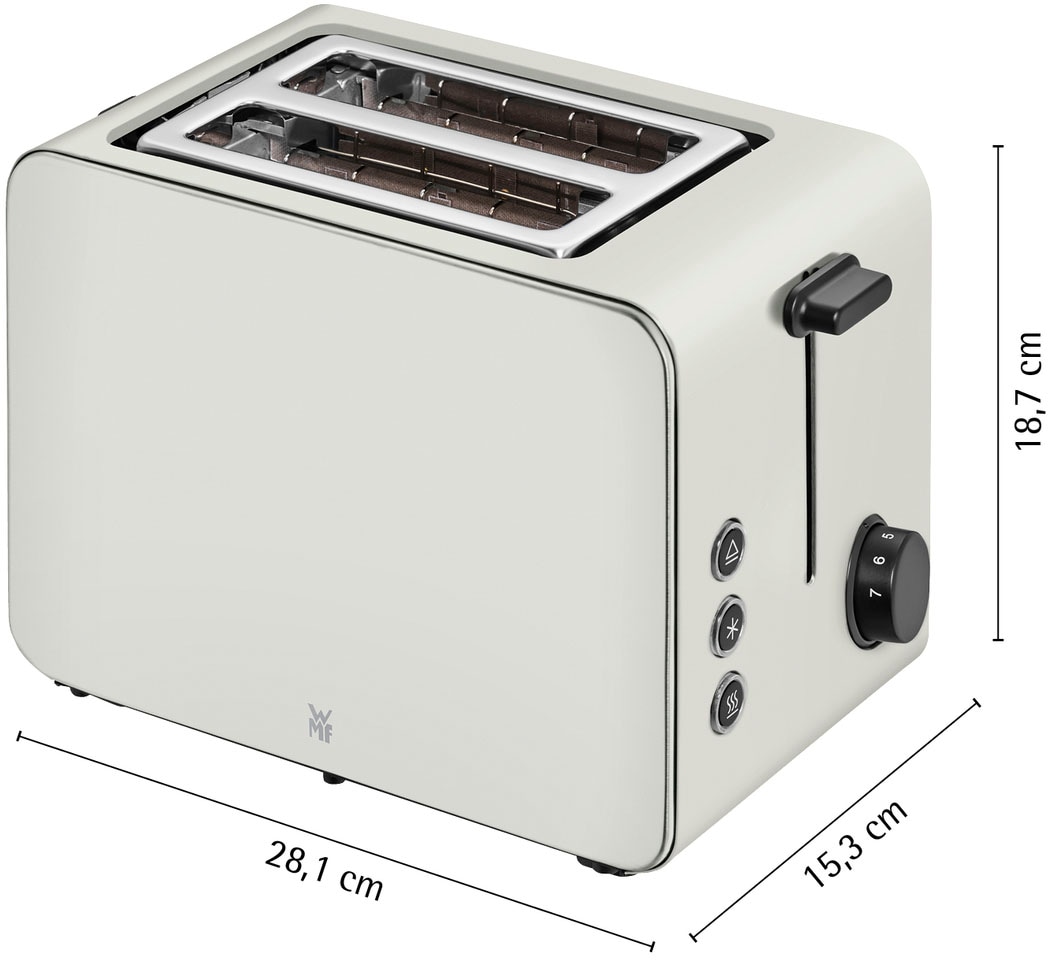 WMF Toaster »Stelio Paper Grey«, 2 kurze Schlitze, 900 W, 7 Bräunungsstufen, Cromargan, Brotzentrierung, Brötchenwärmer, 900 W
