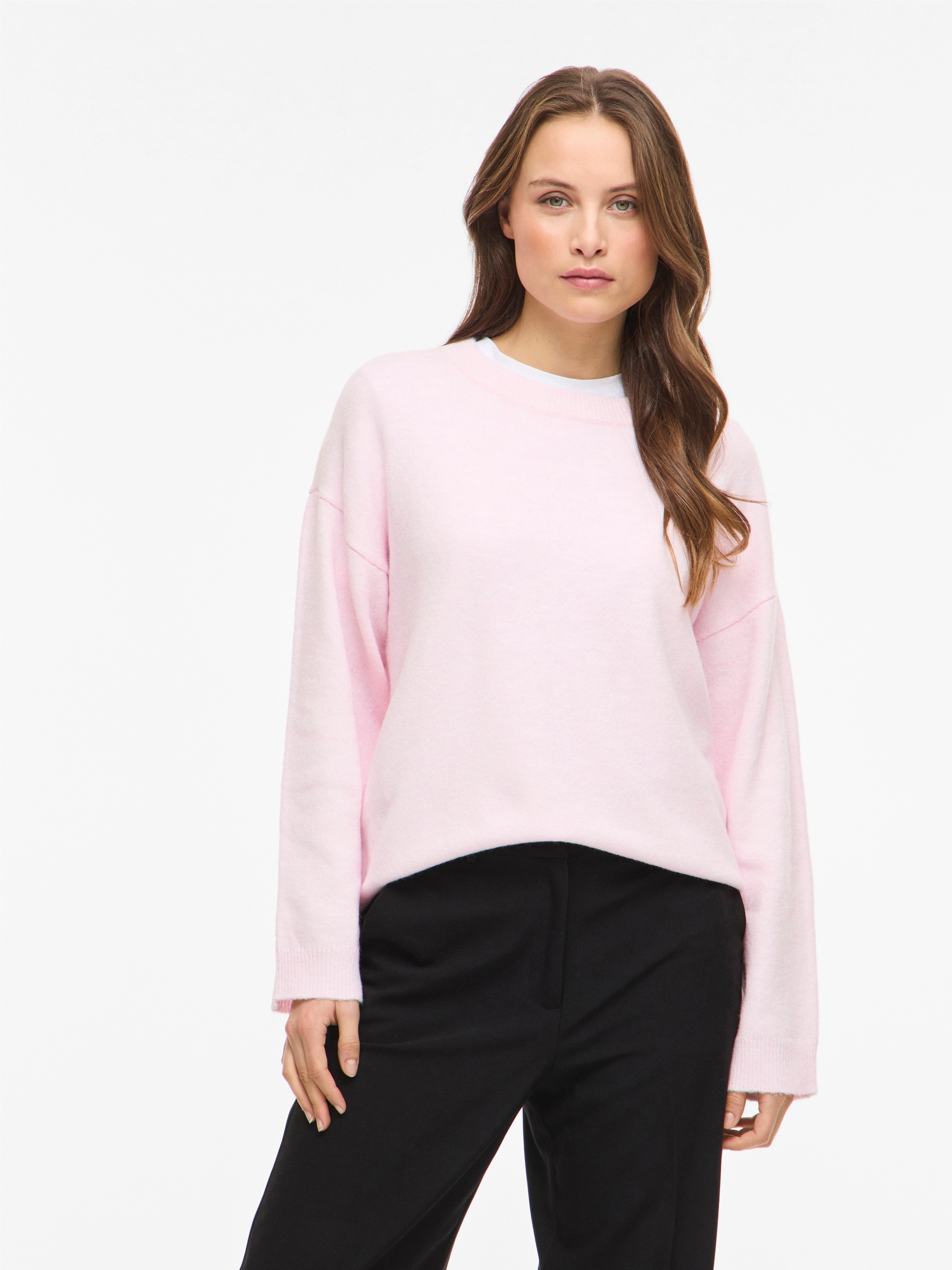 Vila Strickpullover »VILIGA L/S O-NECK KNIT TOP - NOOS« Materialmix, relaxed fit