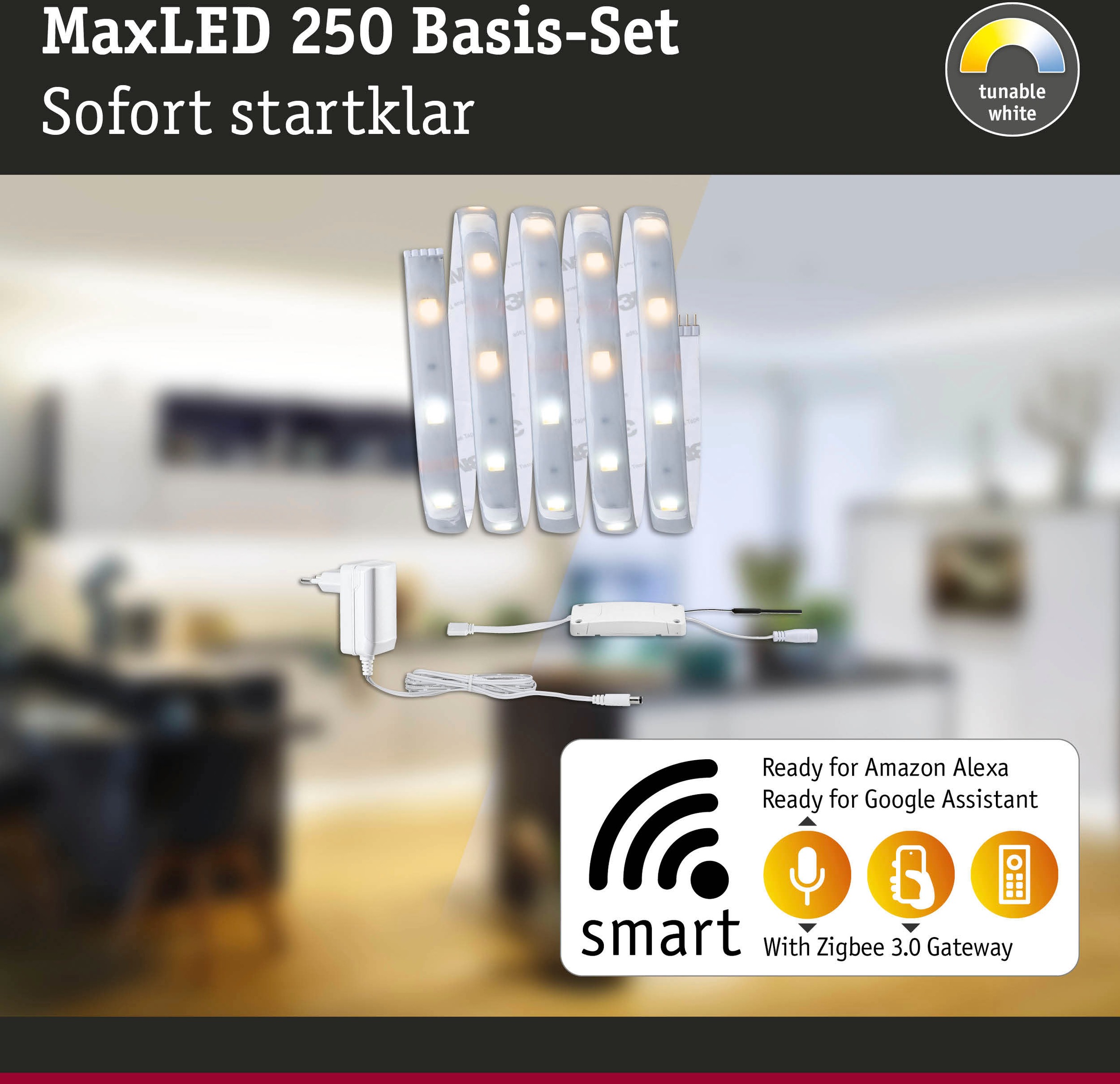 Paulmann LED-Streifen »MaxLED 250 Basisset Smart Home Zigbee IP44 6W 405l 405lm«, 1 St.-flammig, 1,5m, Tunable White, beschichtet
