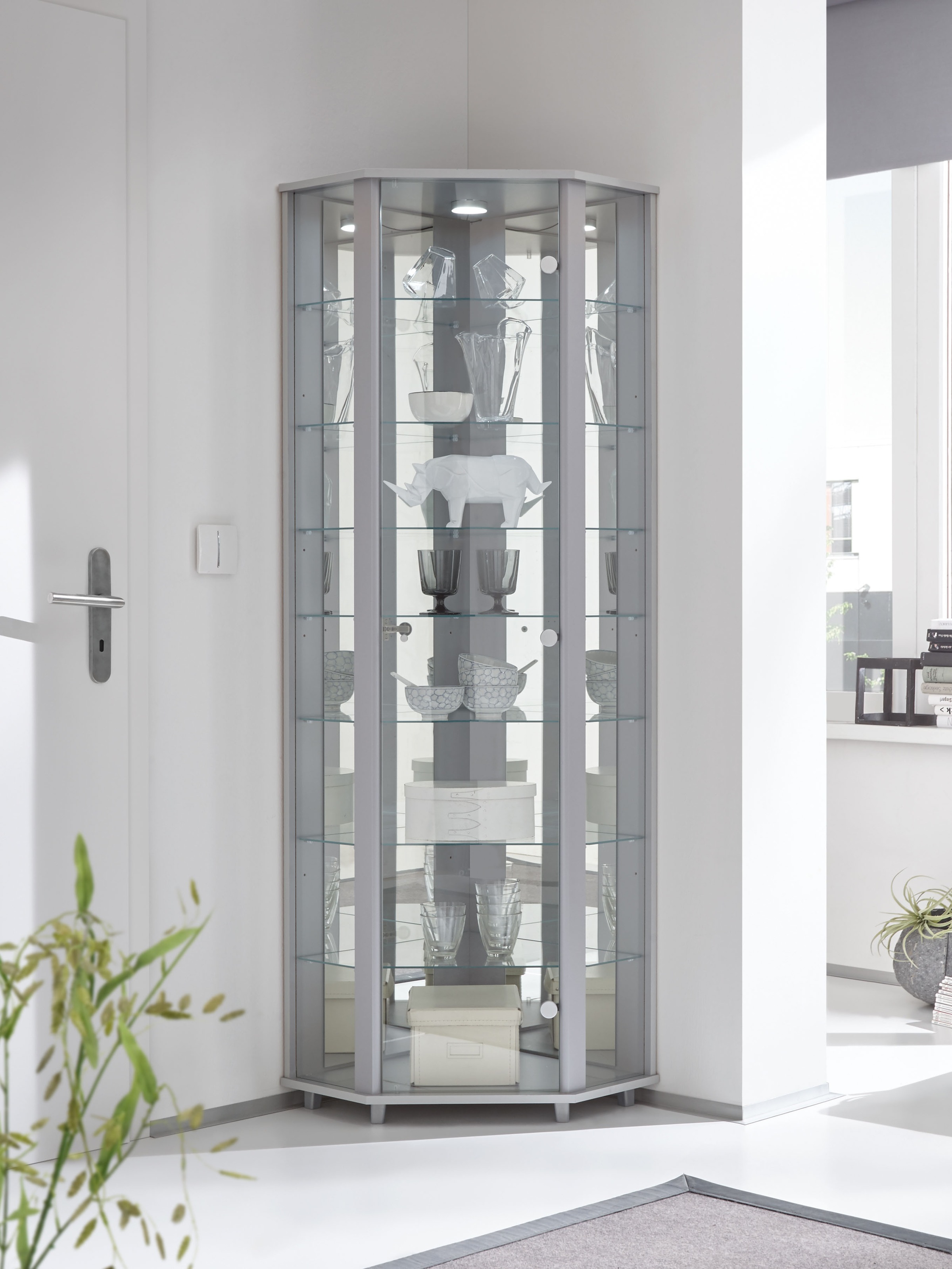 fif möbel Eckvitrine »TRIO Höhe ca. 172 cm, ink. Beleuchtung« Eckvitrine/Gl günstig online kaufen