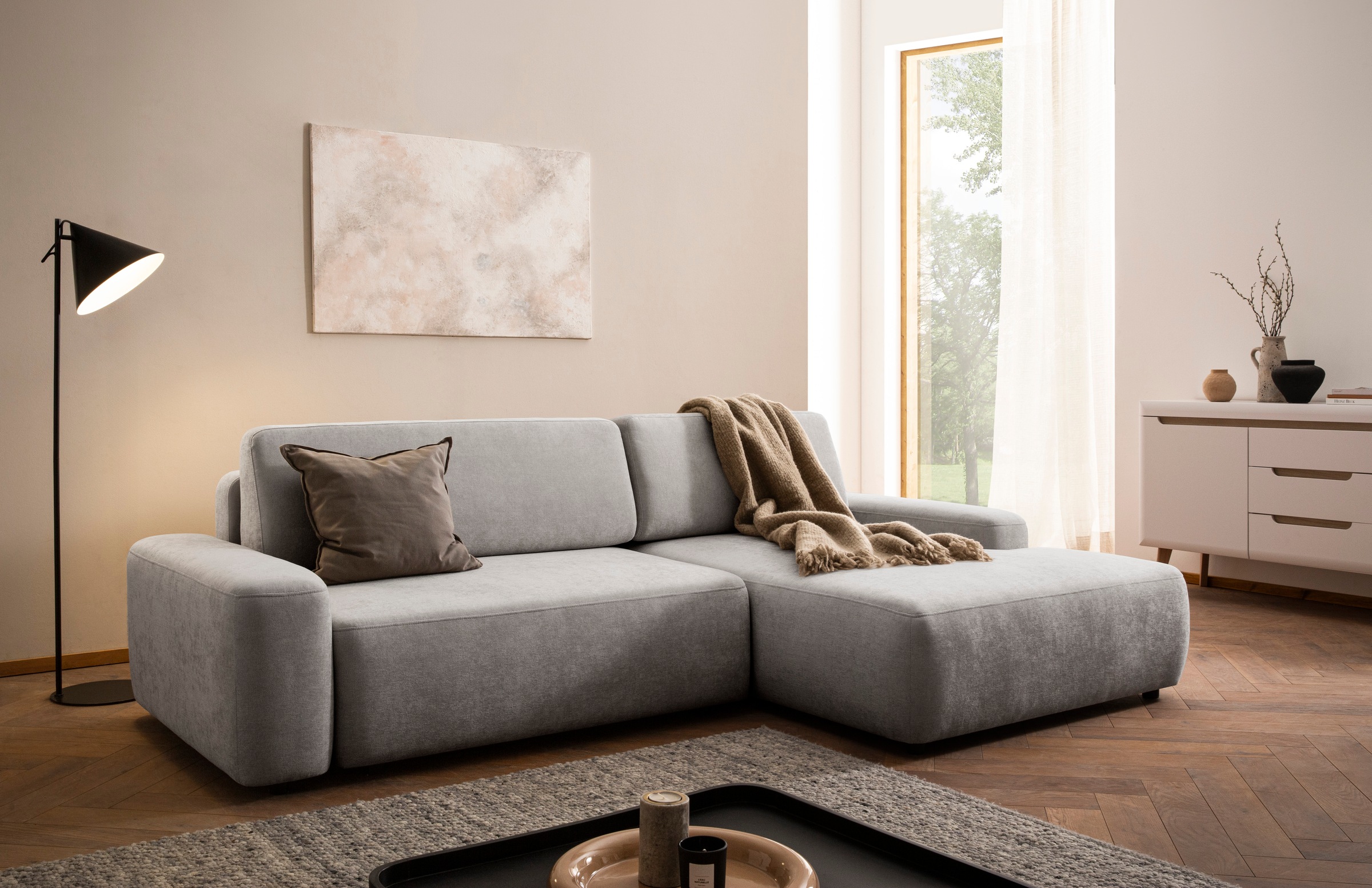 INOSIGN Ecksofa »TORGE (264cm), Schlafsofa in Cord, Samtvelours o Struktur günstig online kaufen