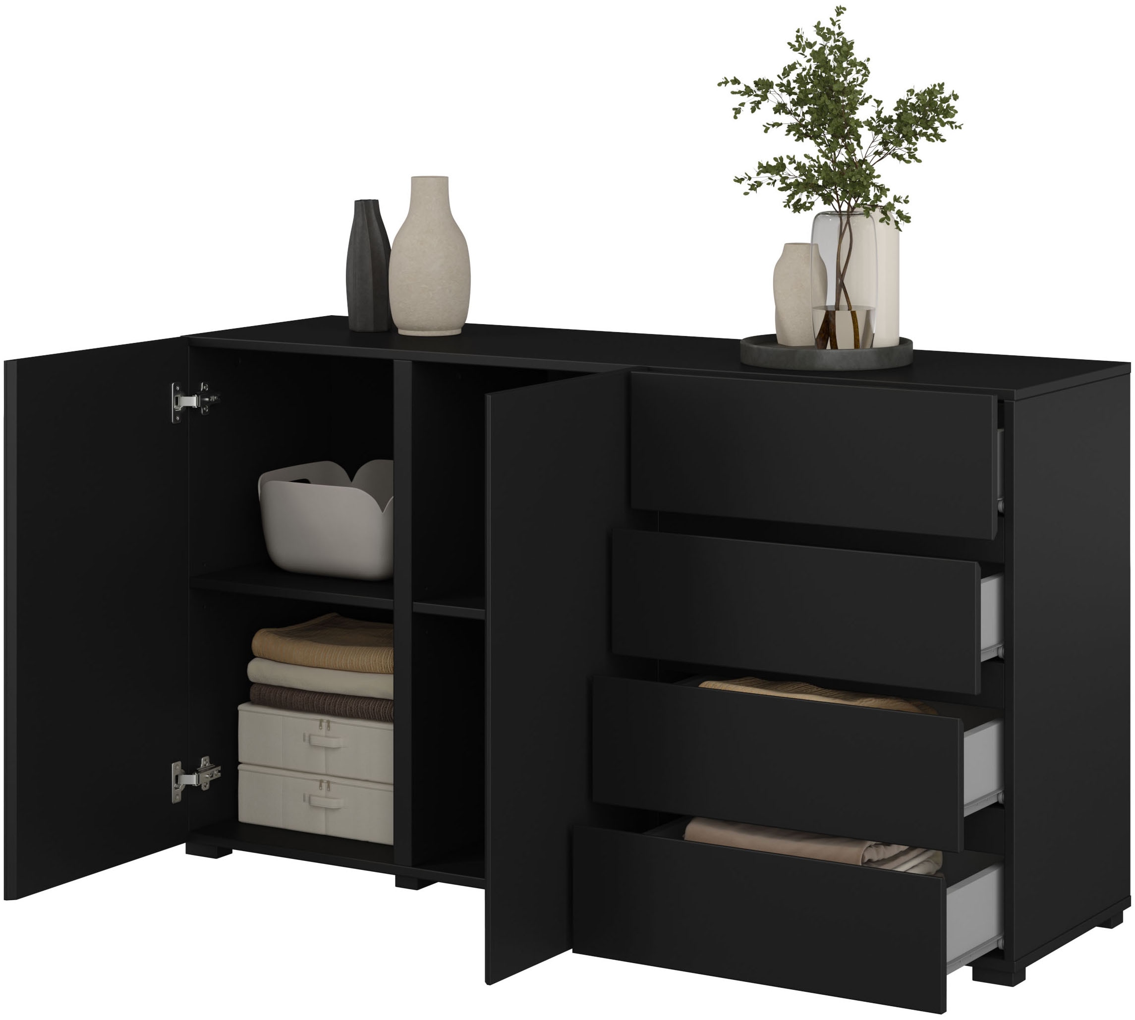 INOSIGN Sideboard »Metric,Breite 138 cm, grifflose Kommode 2 Türen/4 Schubkästen« Schubladenschrank mit viel Stauraum, Einlegeböden verstellbar