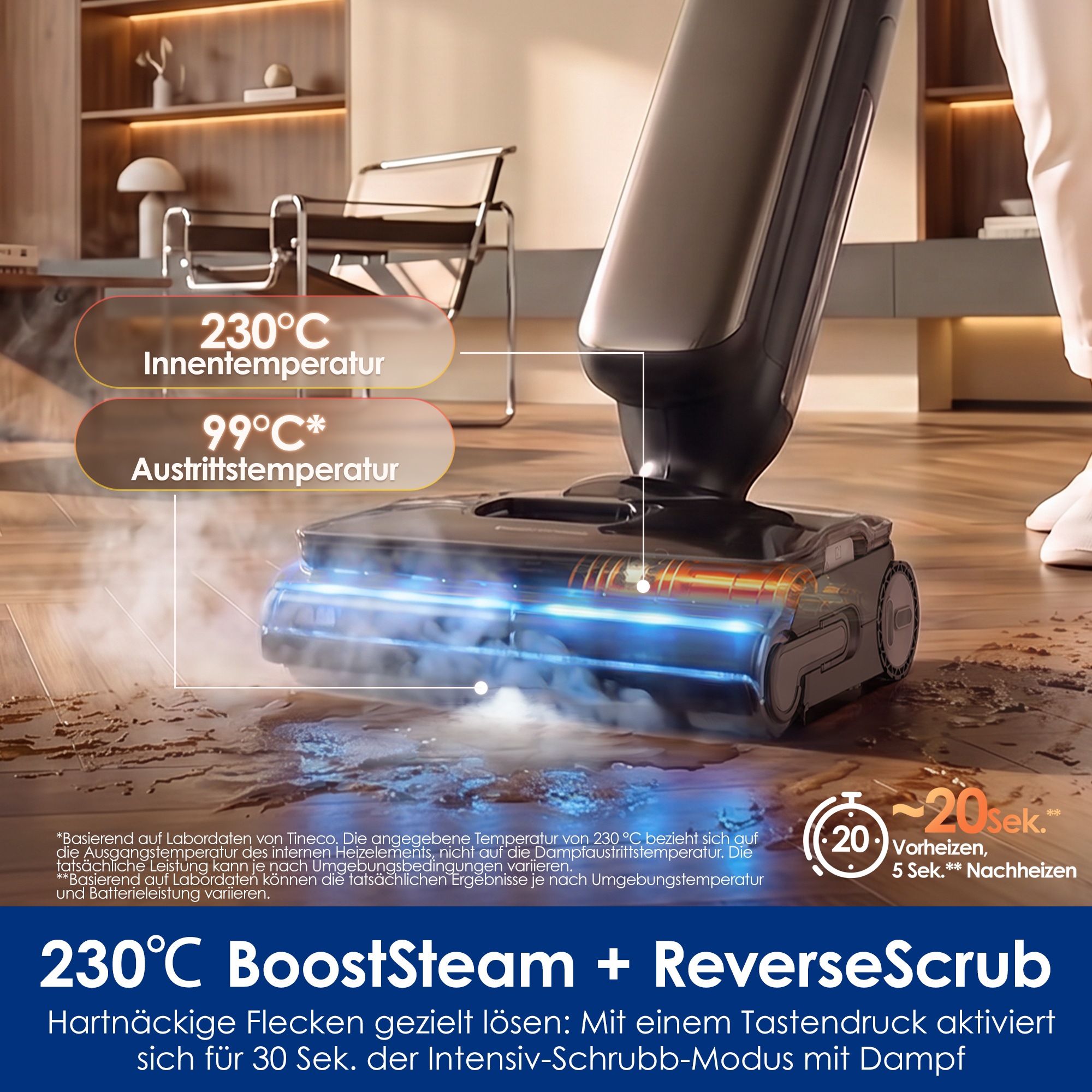 Tineco Nass-Trocken-Sauger »FLOOR ONE S9 Artist Boost Steam Premium« Schrubber-Modus mit 99°C Wasserdampf, 25.000 Pa Saugleistung