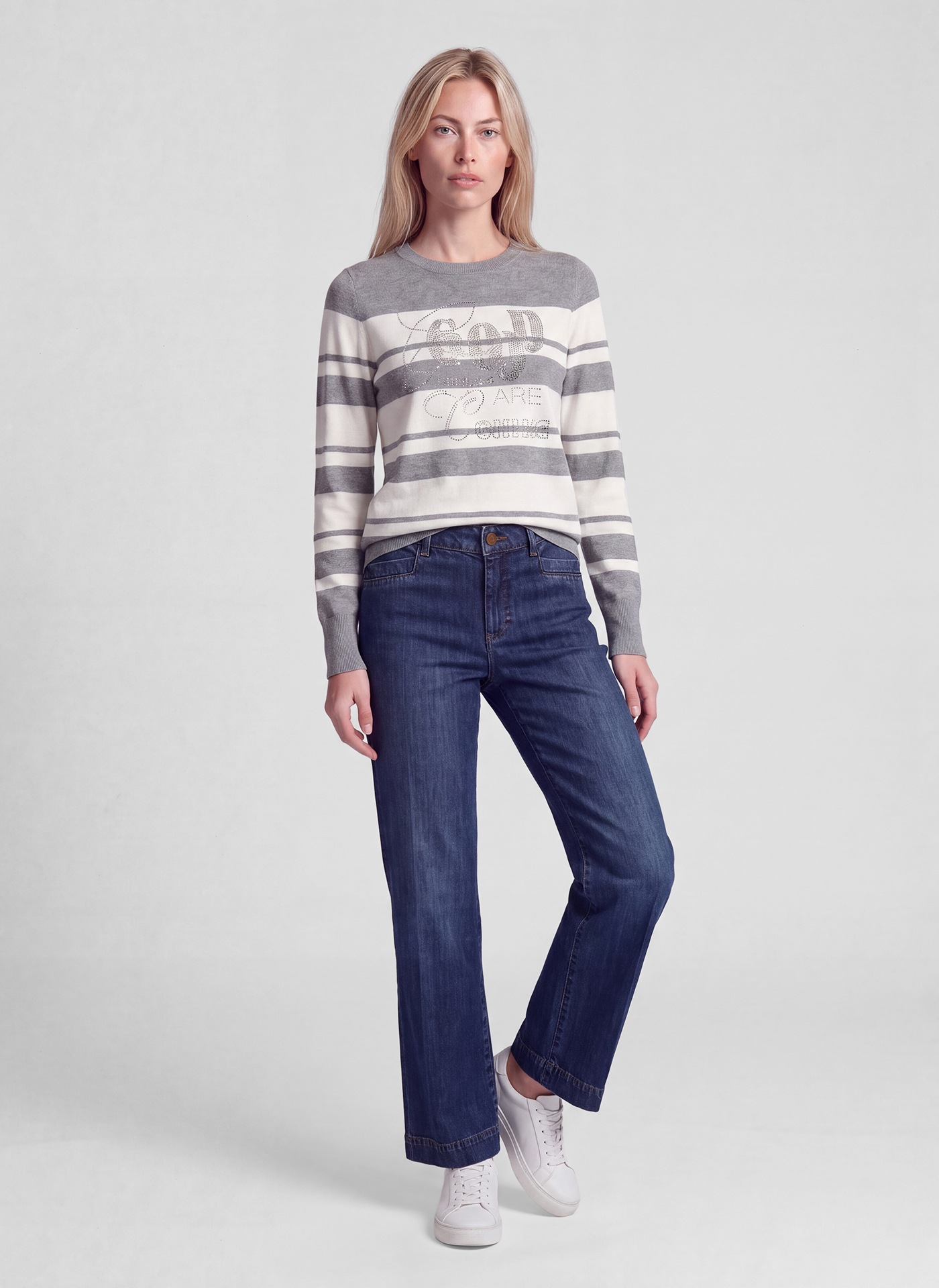 Rabe Strickpullover im Streifen-Look und mit Glitzersteinen