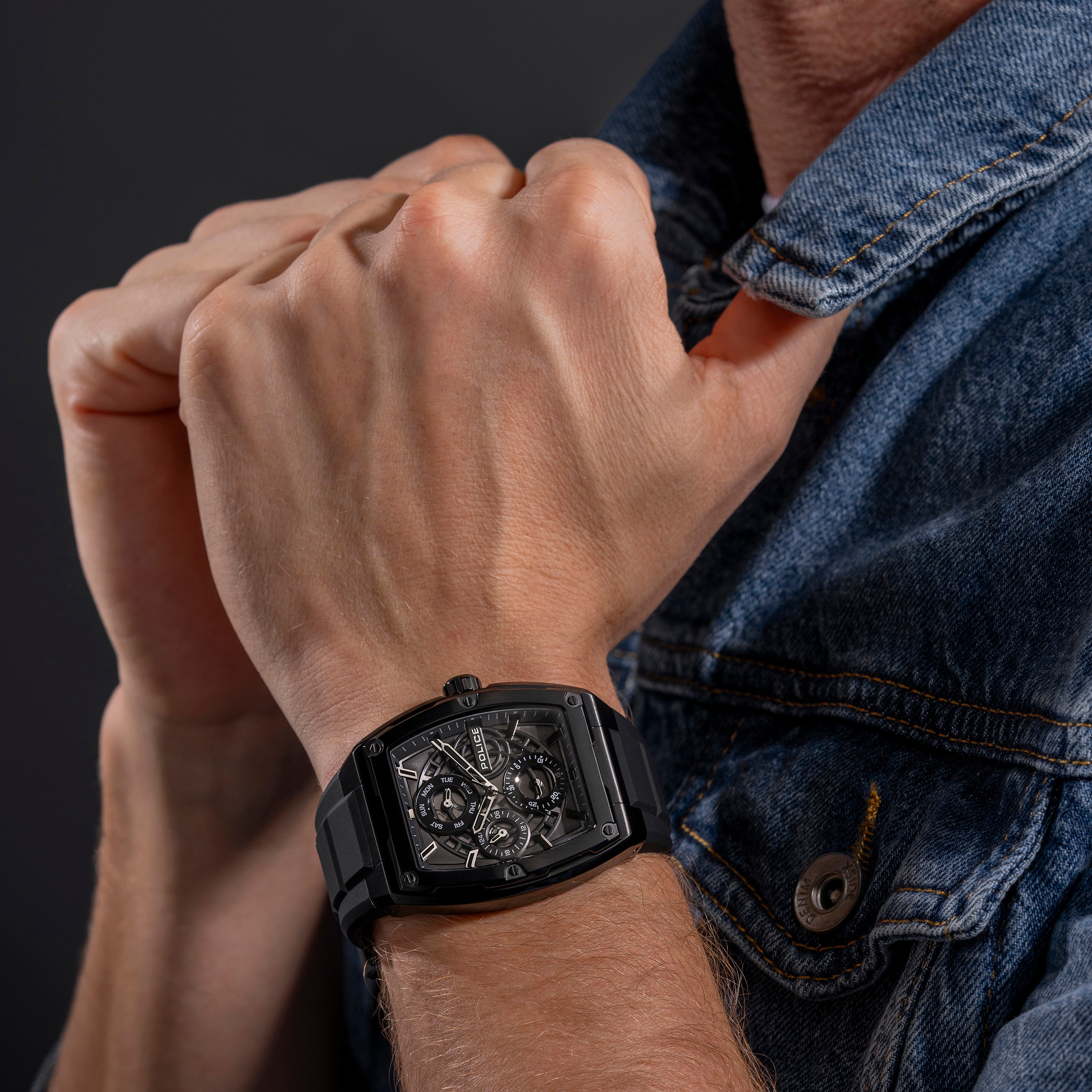 Police Quarzuhr »Creed« Armbanduhr, Herrenuhr, Silikonarmband, analog, Tag, Wochentag