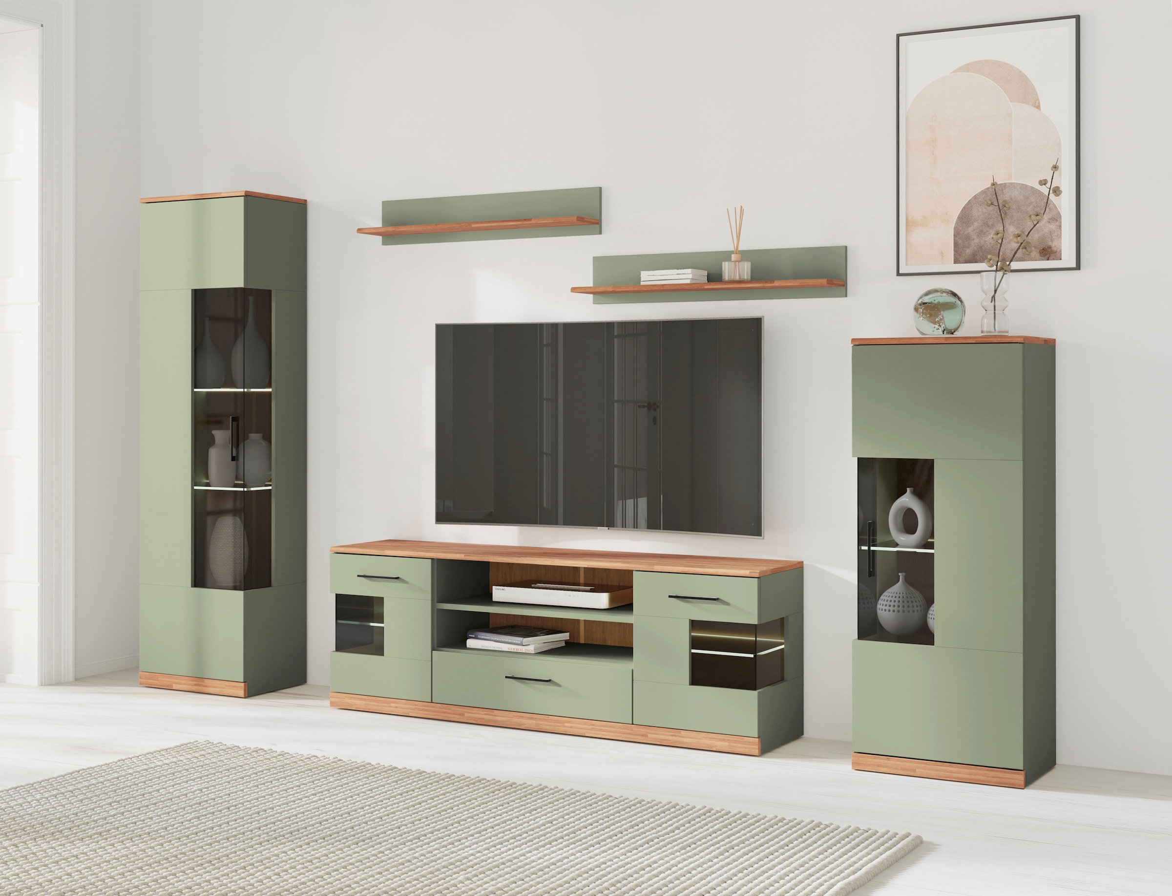 Home affaire Wohnwand »Ribe,Set-5 St.,Oberplatten Eiche massiv,viel Staurau günstig online kaufen