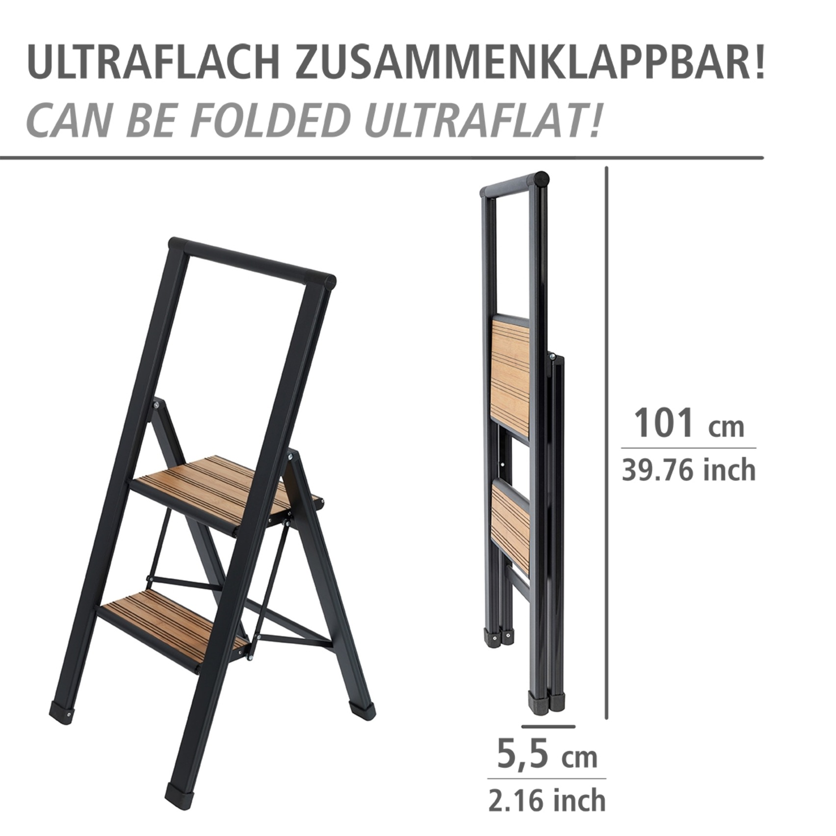 WENKO Trittleiter »Modell Alu-Design«, rutschsichere XXL-Stufen, robustes Aluminium in Kombination mit Bambus