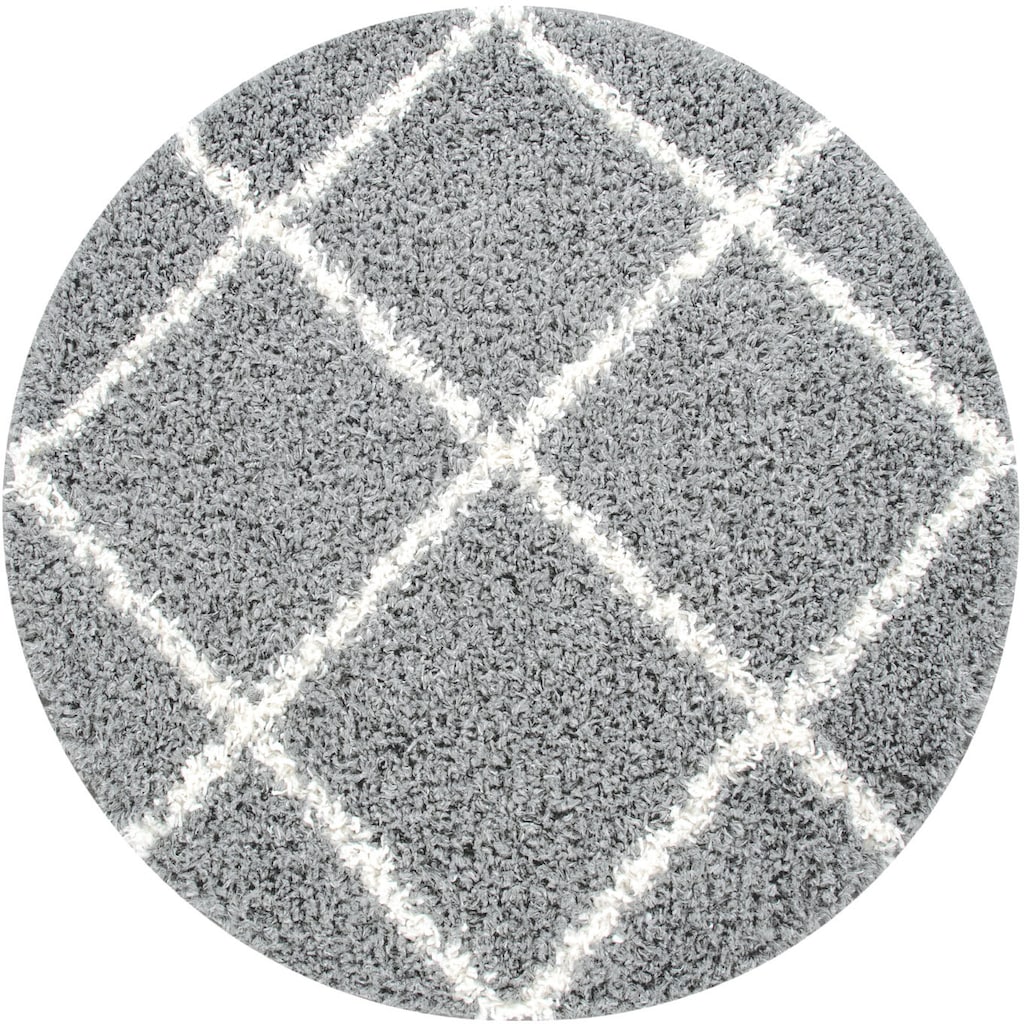 Paco Home Hochflor-Teppich »Kalmar 441«, rund, Scandi Design, Rauten Muster, weich & kuschelig