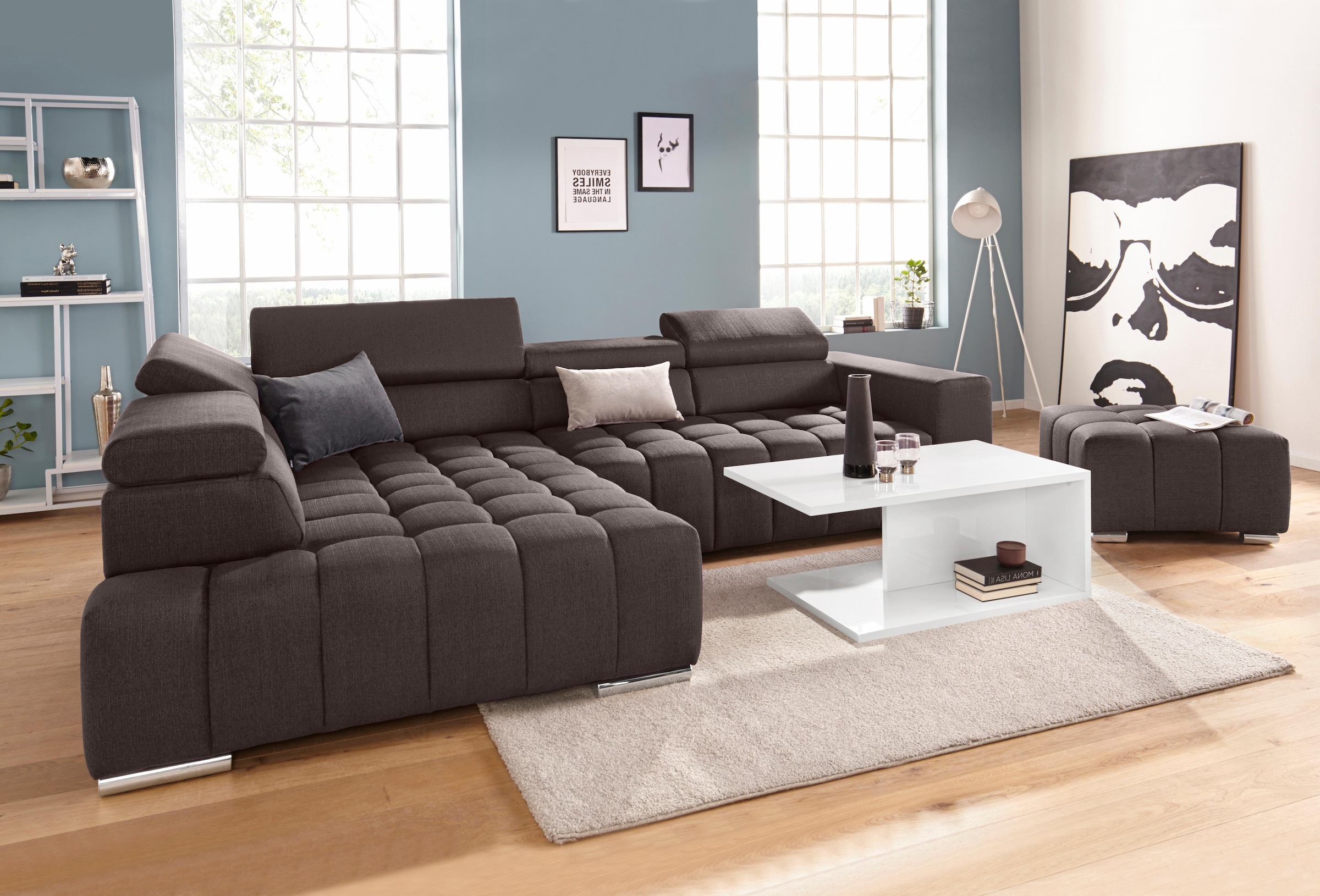 exxpo - sofa fashion Ecksofa »Elias, aktuelle Kreuzsteppung im Sitz, bequem, L-Form«, mit Kopf- bzw. Rückenverstellung, wahlweise mit Bettfunktion