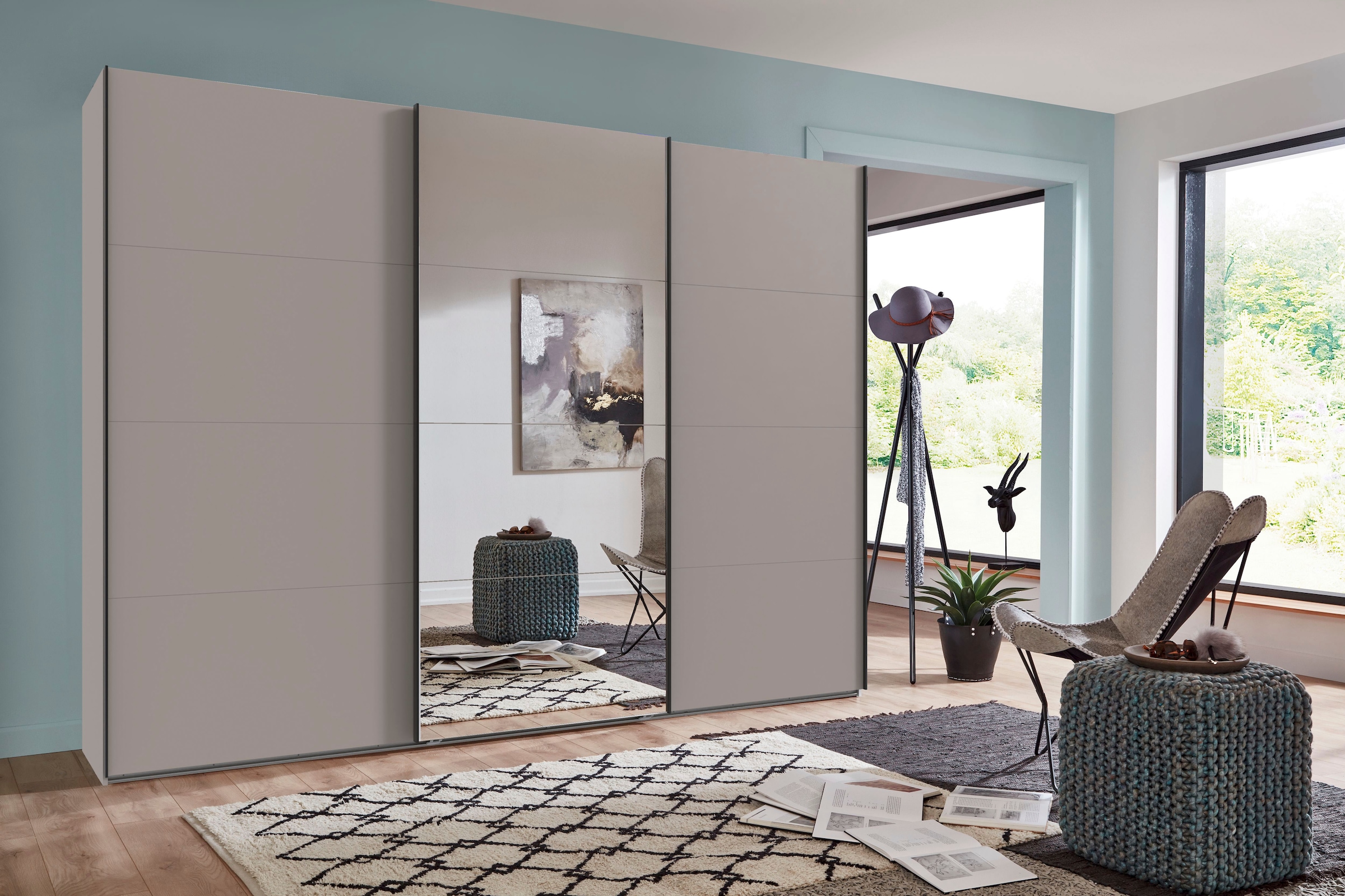 Wimex Schwebetürenschrank »Mugano, Made in Germany, Lieferung bis in Deine Etage und Stellort«, (wähle Deine Ausstattung: Basic oder Premium!), 3 Schwebetüren, große Größen, mit oder ohne Spiegel, Metallgriffe