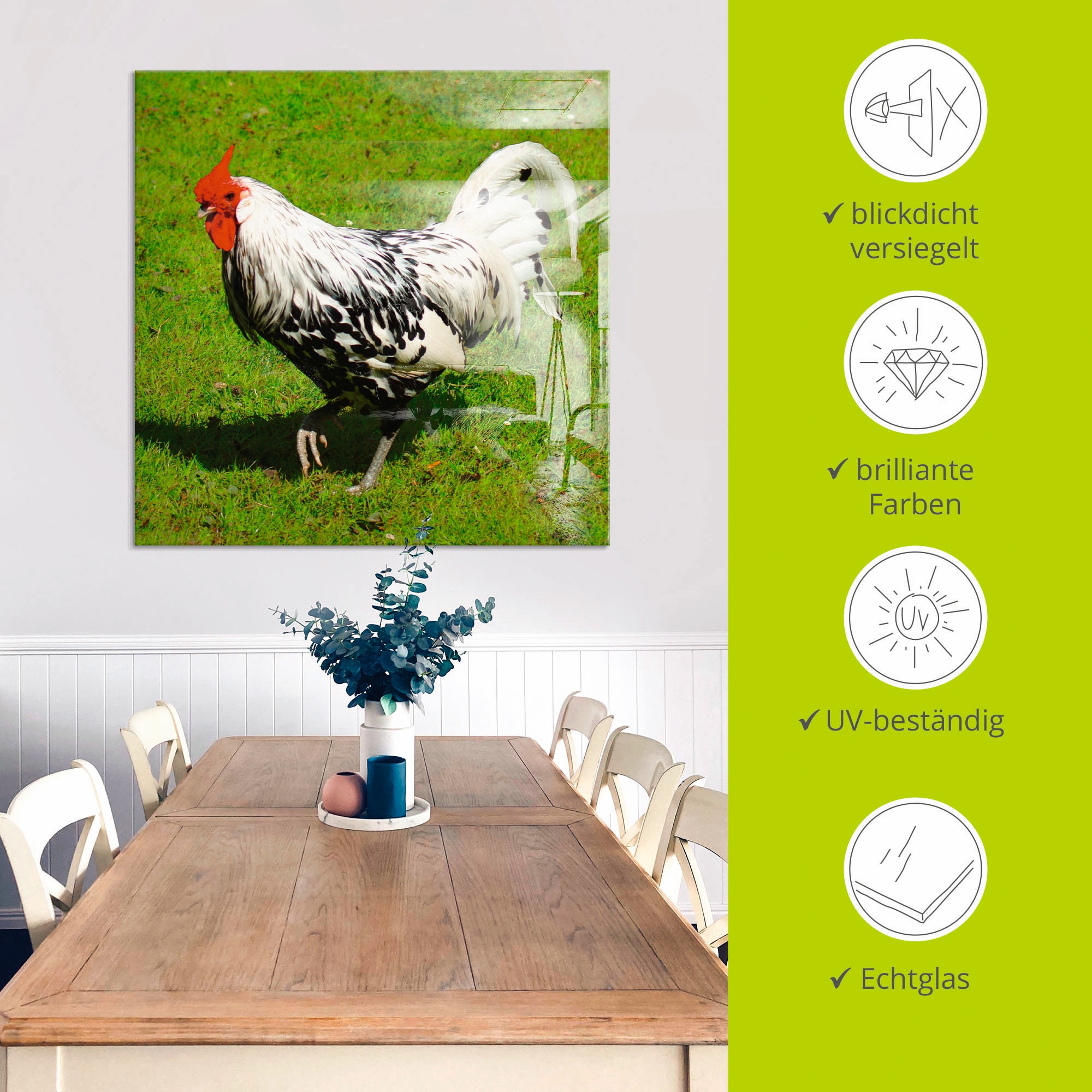 Artland Glasbild »Gepunktetes Huhn« Vögel 1 Stk. tlg. in verschiedenen Größen