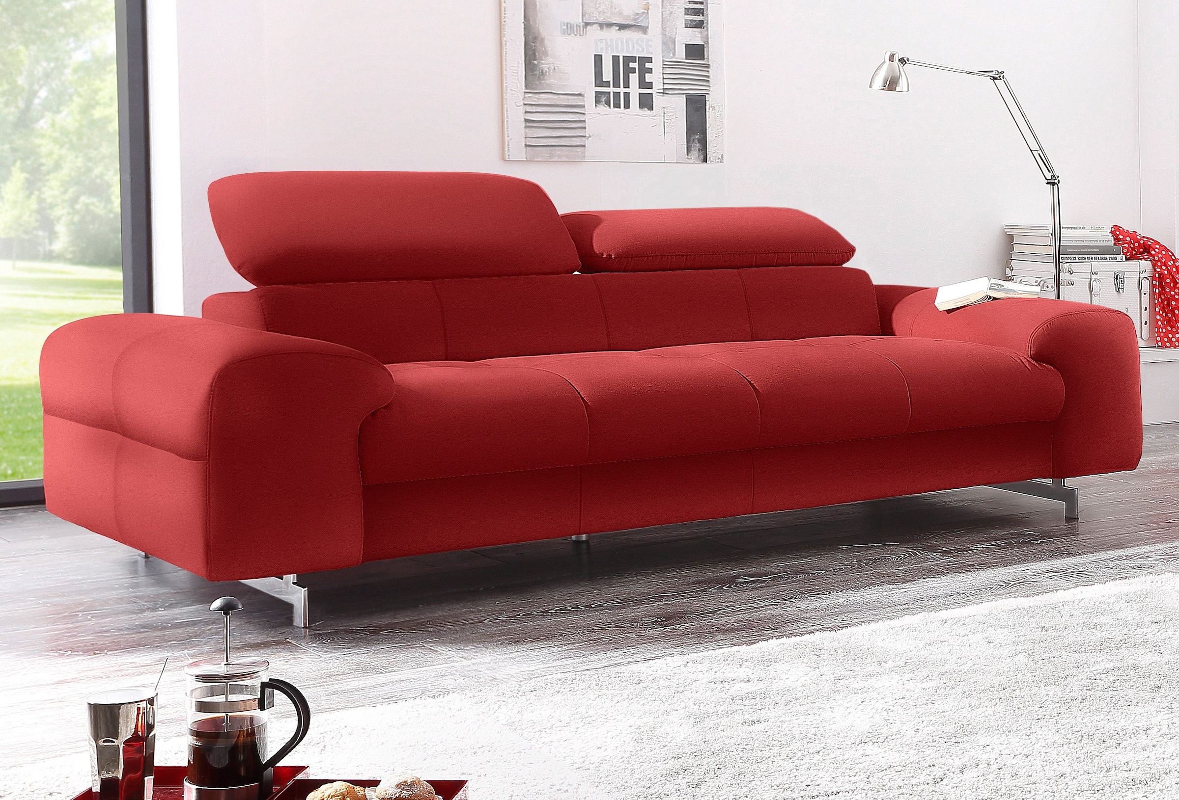 COTTA 3-Sitzer »Chef«, Big-Sofa mit Kopfteilverstellung, edle Metallkufen günstig online kaufen