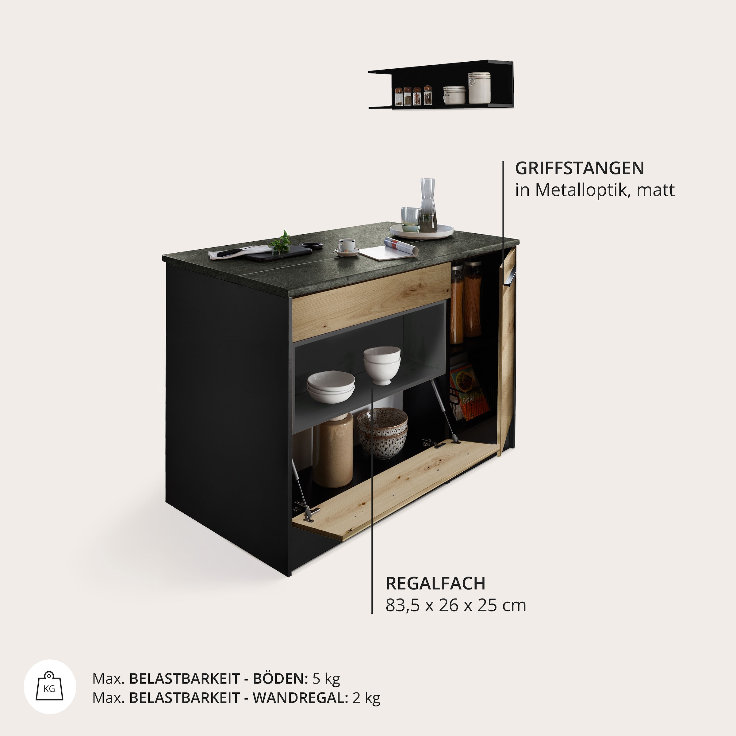 BASIC by Balculina Kücheninsel »Jazz Kücheninsel« Breite 145 cm, Türen und Schubkästen