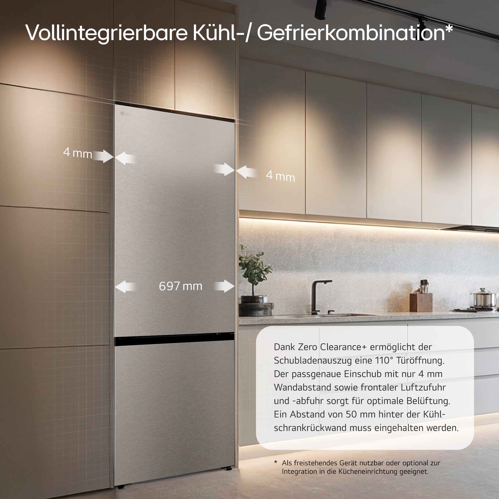 LG Kühl-/Gefrierkombination Serie 7 »GBBW726AMB« 203 cm hoch 69,7 cm breit Vollintegrierbarer Kühlschrank dank frontaler Luftzufuhr und Abluft