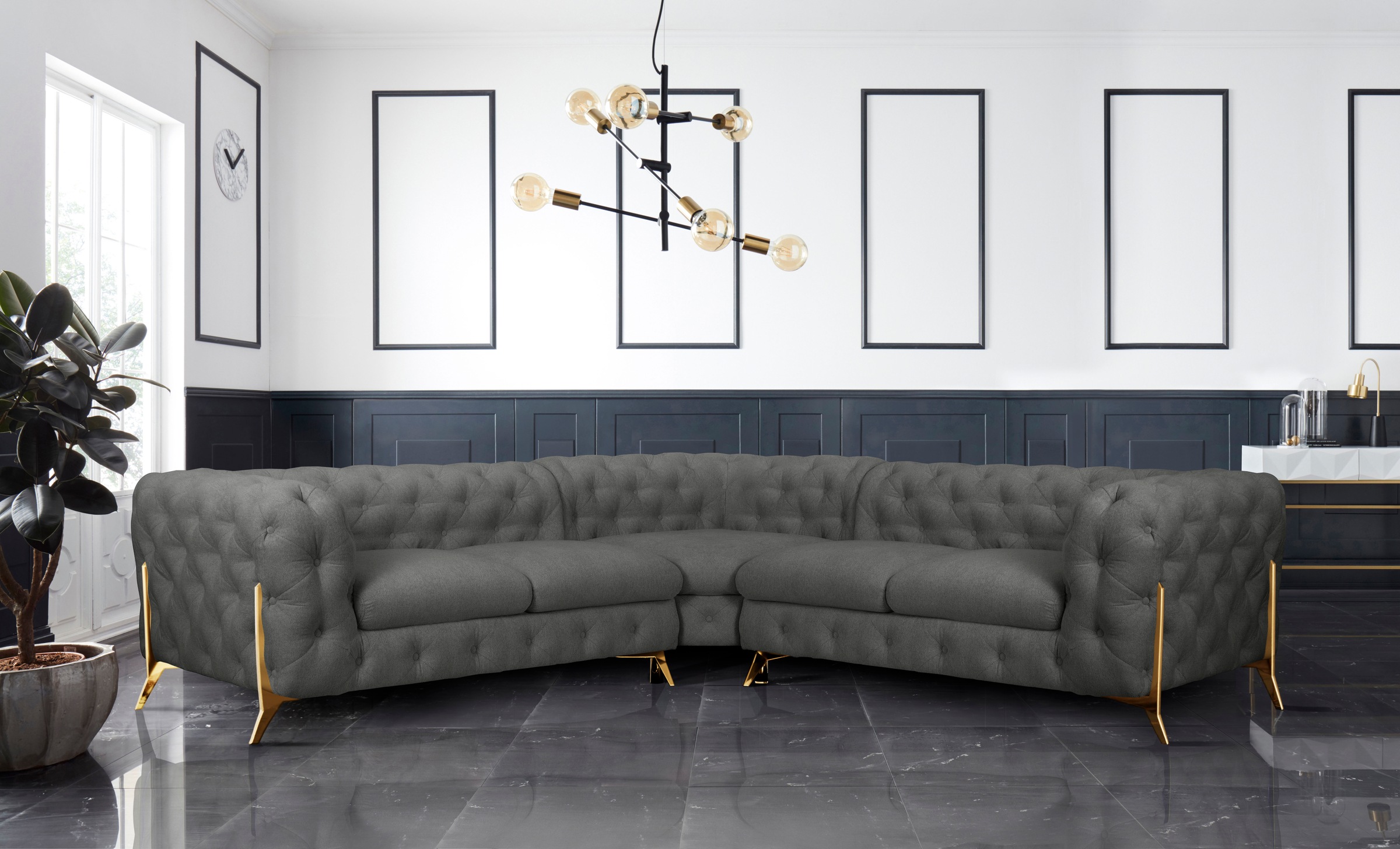 Leonique Chesterfield-Sofa »Amaury L-Form«, Chesterfield-Optik, Breite/Tiefe je 262 cm, Fußfarbe wählbar