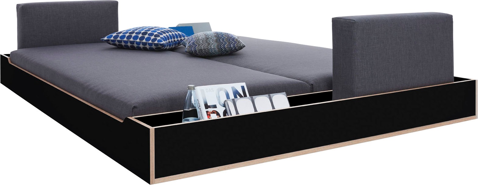 Futonbett „MAUDE Bett“, Überlänge 210 cm, schwarz matt/birke