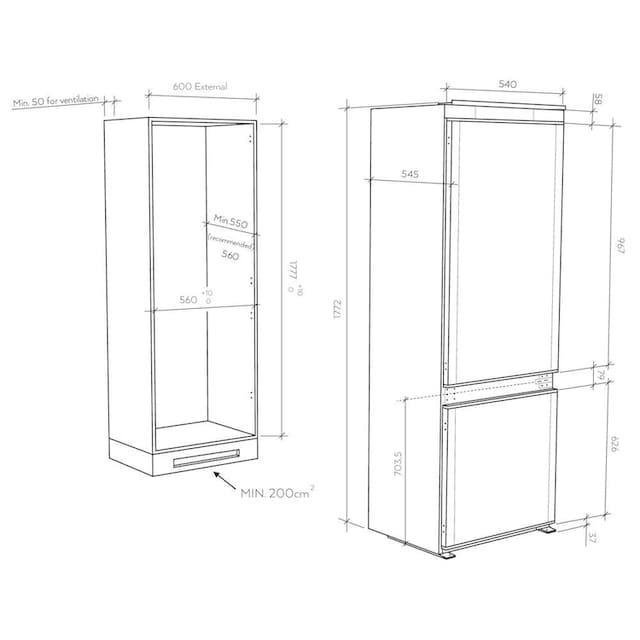 Candy Einbaukühlgefrierkombination »CBT5518EW«, CBT5518EW, 177,2 cm hoch, 54  cm breit online bestellen