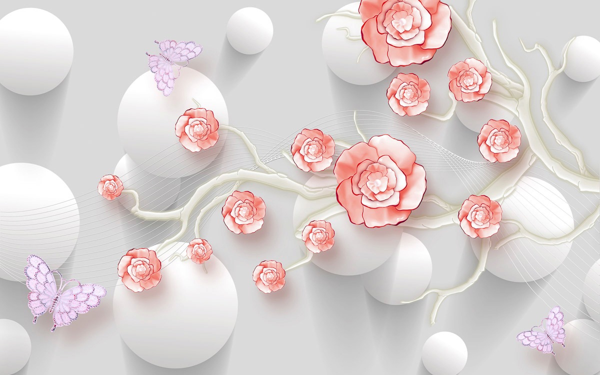 Papermoon Fototapete »Abstrakt 3D Effekt mit Blumen«