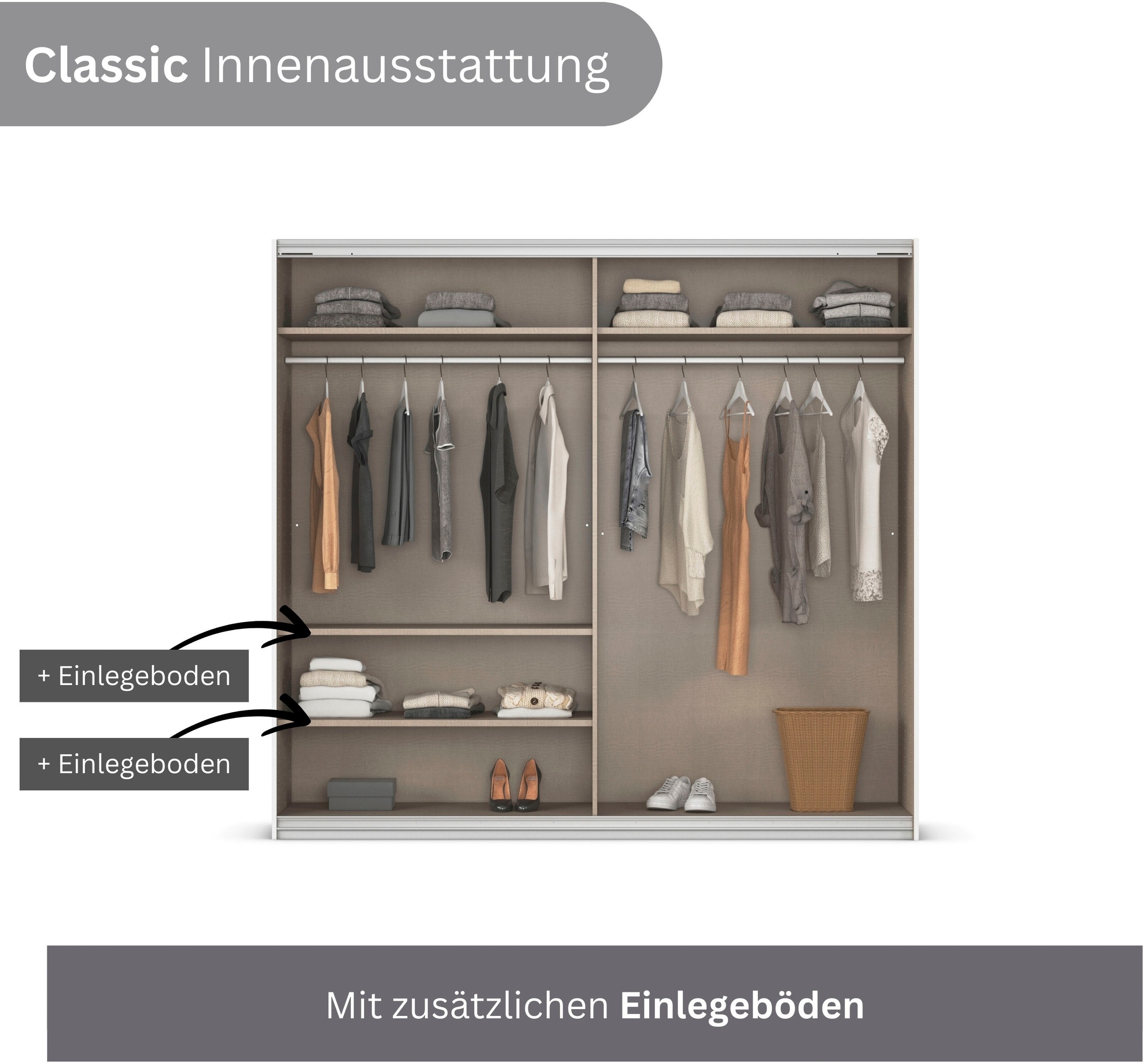 INOSIGN BY RAUCH Schwebetürenschrank »Kleiderschrank Schrank Garderobe Schlafzimmerschrank THANOS«, (in 3 verschiedenen Ausstattungen BASIC/CLASSIC/PREMIUM), Optional mit Spiegel, Metall-Griffleisten alufarben MADE IN GERMANY