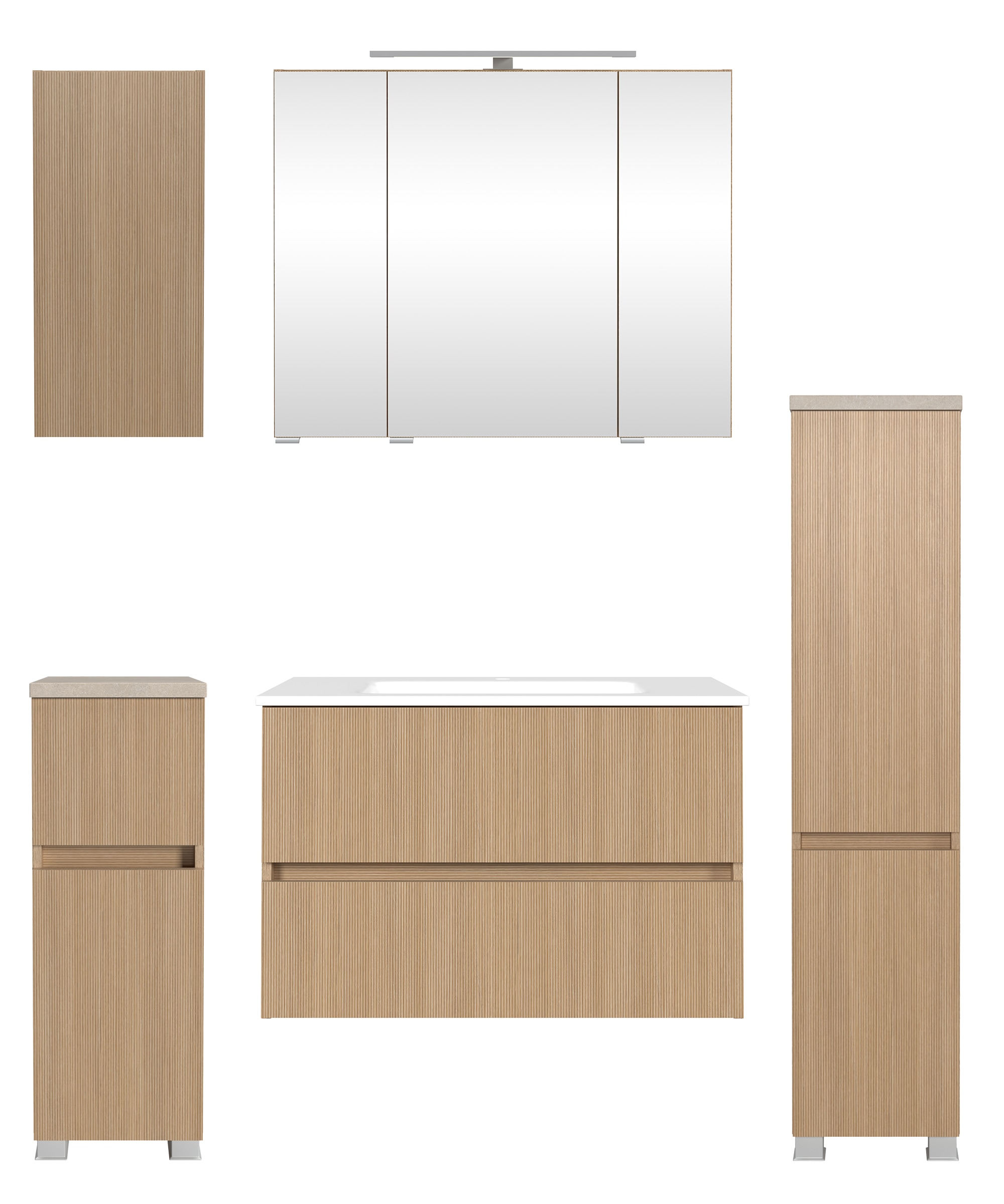 welltime Badmöbel-Set »Set 140 cm breit, Badmöbel mit LED-Beleuchtung«, Hel günstig online kaufen