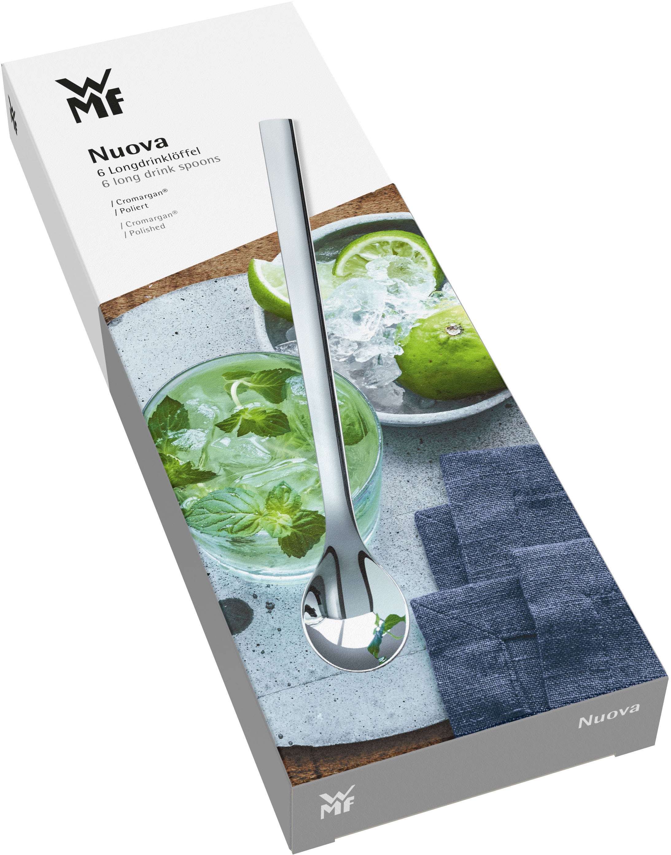 WMF Longdrinklöffel »Nuova«, (Set, 6 tlg.), 6-tlg., 22 cm, Cromargan Edelstahl rostfrei 18/10, Geschenkverpackung