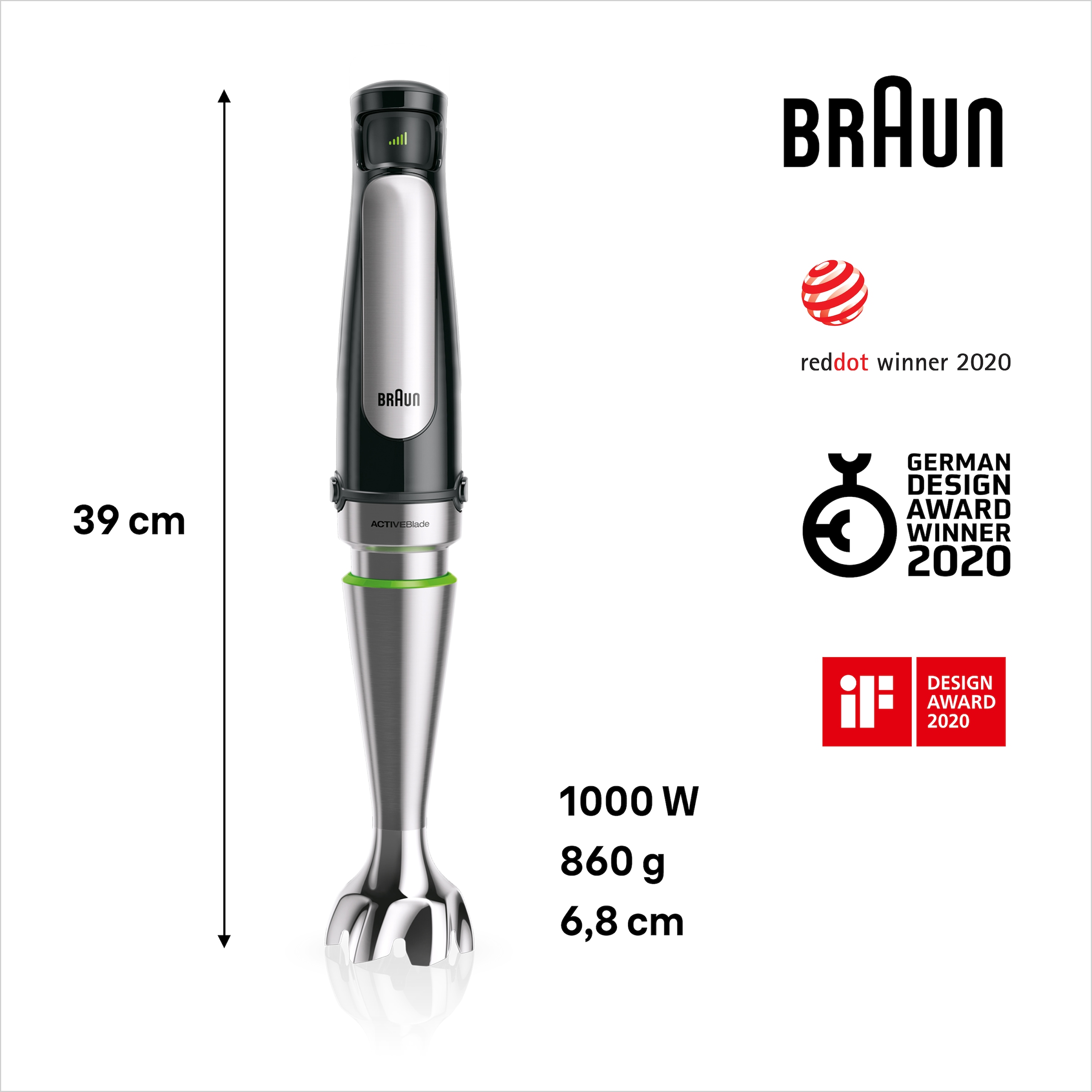 Braun Stabmixer »MultiQuick 7 MQ 7035X - 1000W, Stufenlosregulierbar, Dynamische Klinge«, 1000 W, Spritzschutz, Extra Mahlklinge, 500 ml Zerkleinerer, Schneebesen
