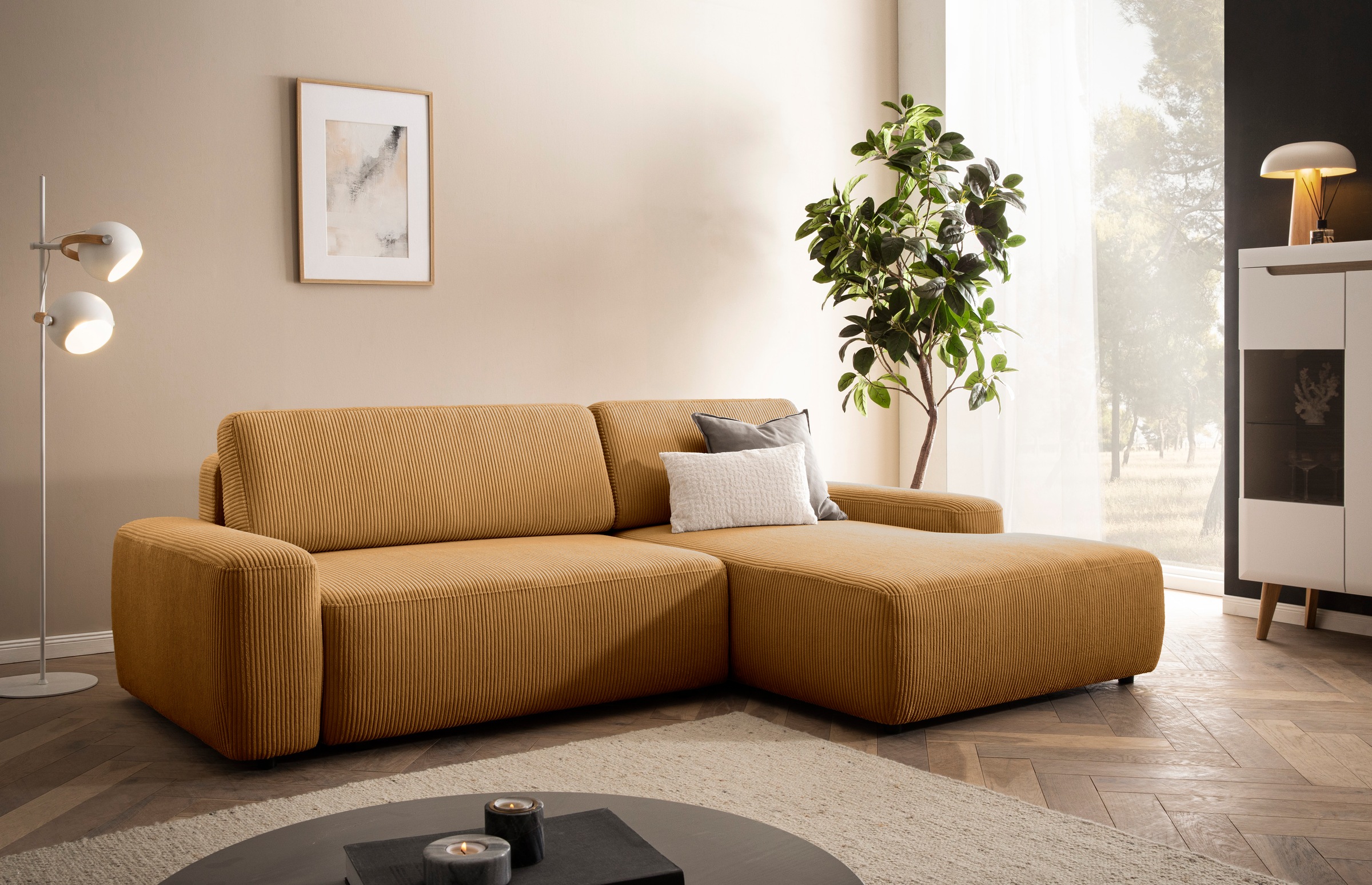 Home affaire Ecksofa »TORGE (264cm), Schlafsofa in Cord, Samtvelours o Stru günstig online kaufen