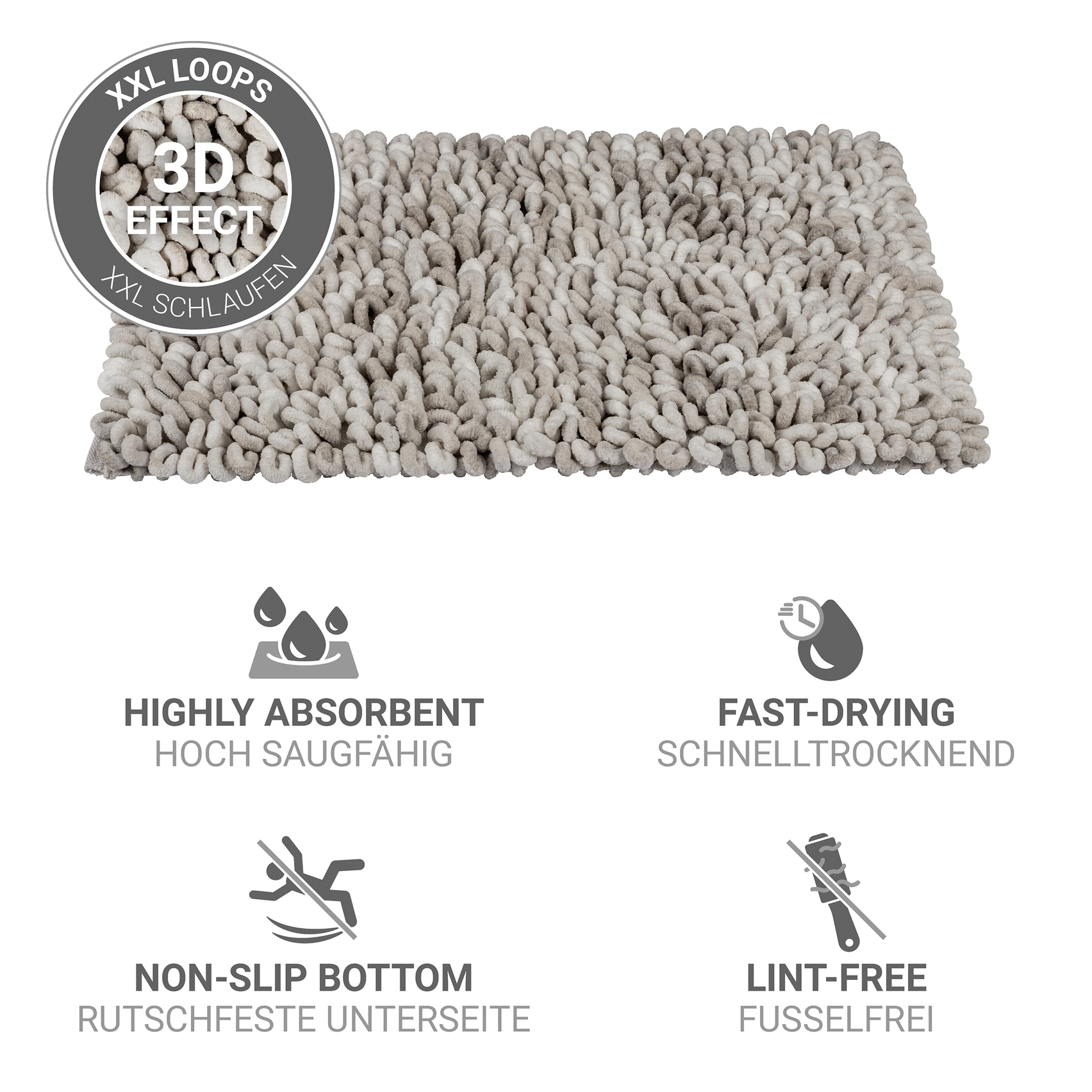 WENKO Badematte »Lerici« Höhe 60 mm rutschhemmend beschichtet