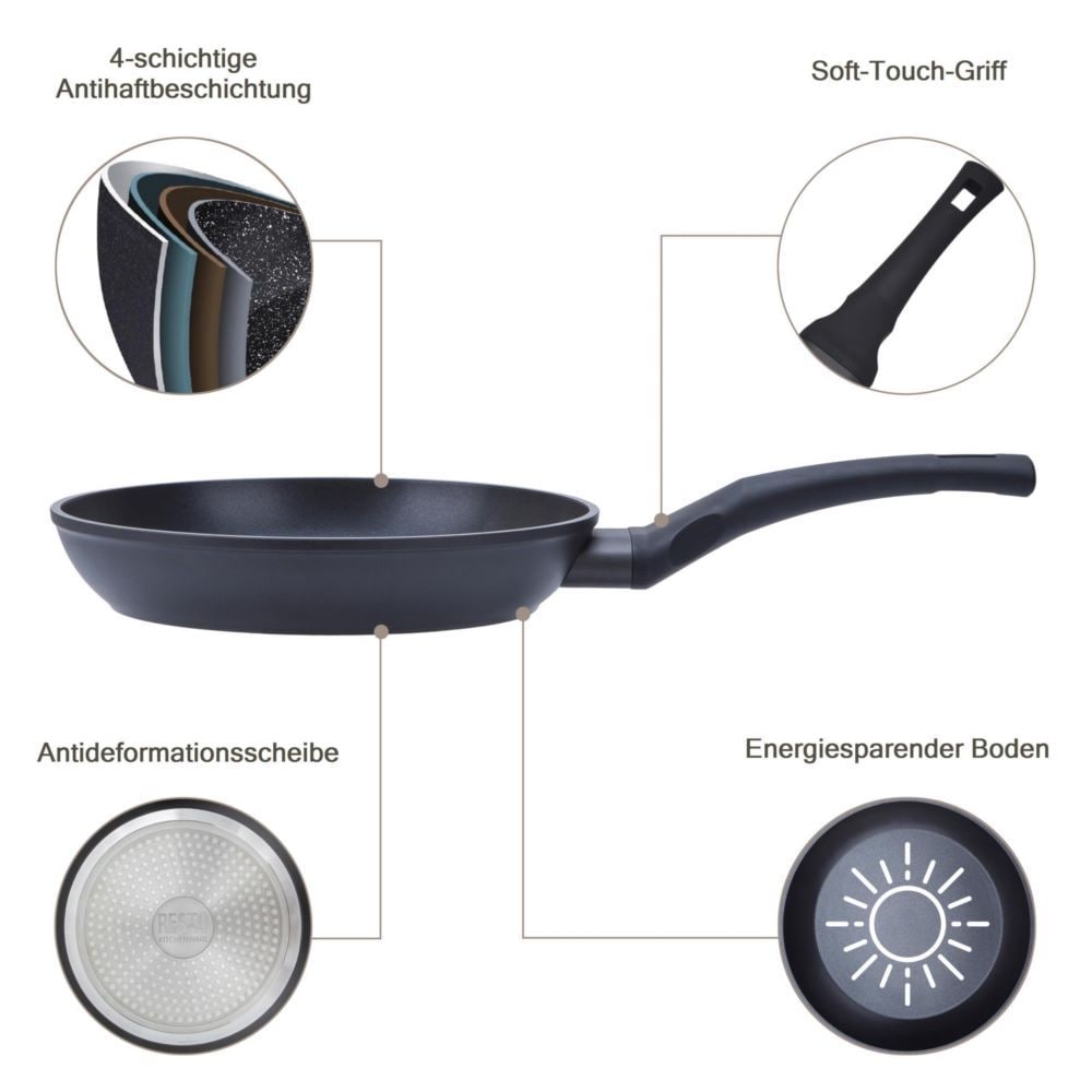 RESTO Kitchenware Bratpfanne »Sagitta, Pfanne antihaftbeschichtet - non stick frying pan«, Aluminium, (1 tlg.), mit einem ergonomischen, weichen Griff mit Hängeschlaufe