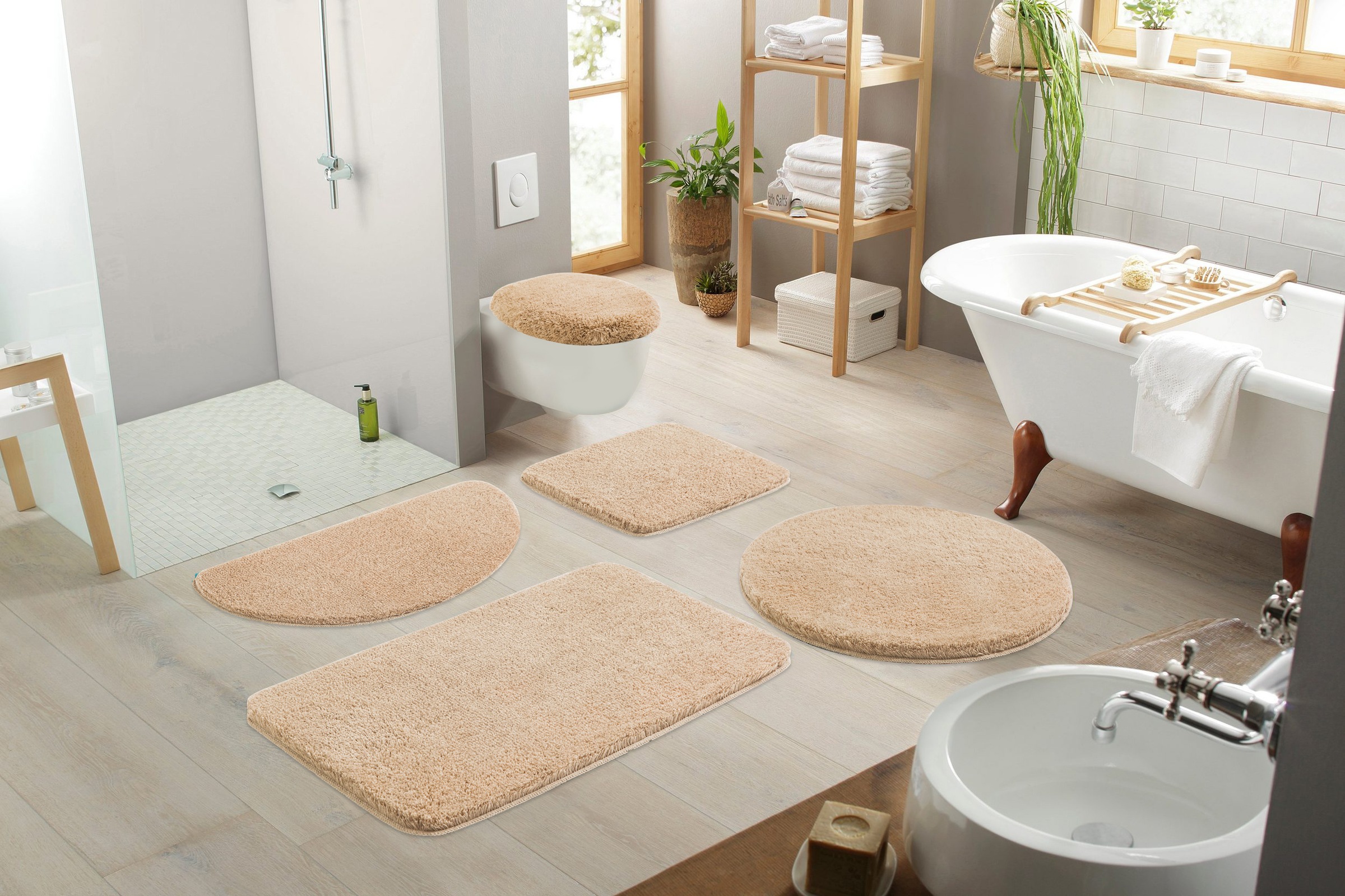 my home Badematte »Merida, Badvorleger, Badezimmer Teppich«, rutschhemmend beschichtet, fußbodenheizungsgeeignet-schnell trocknend-strapazierfähig, Badteppich, Uni Farben, rechteckig, rund & als 2-tlg. Set erhältlich