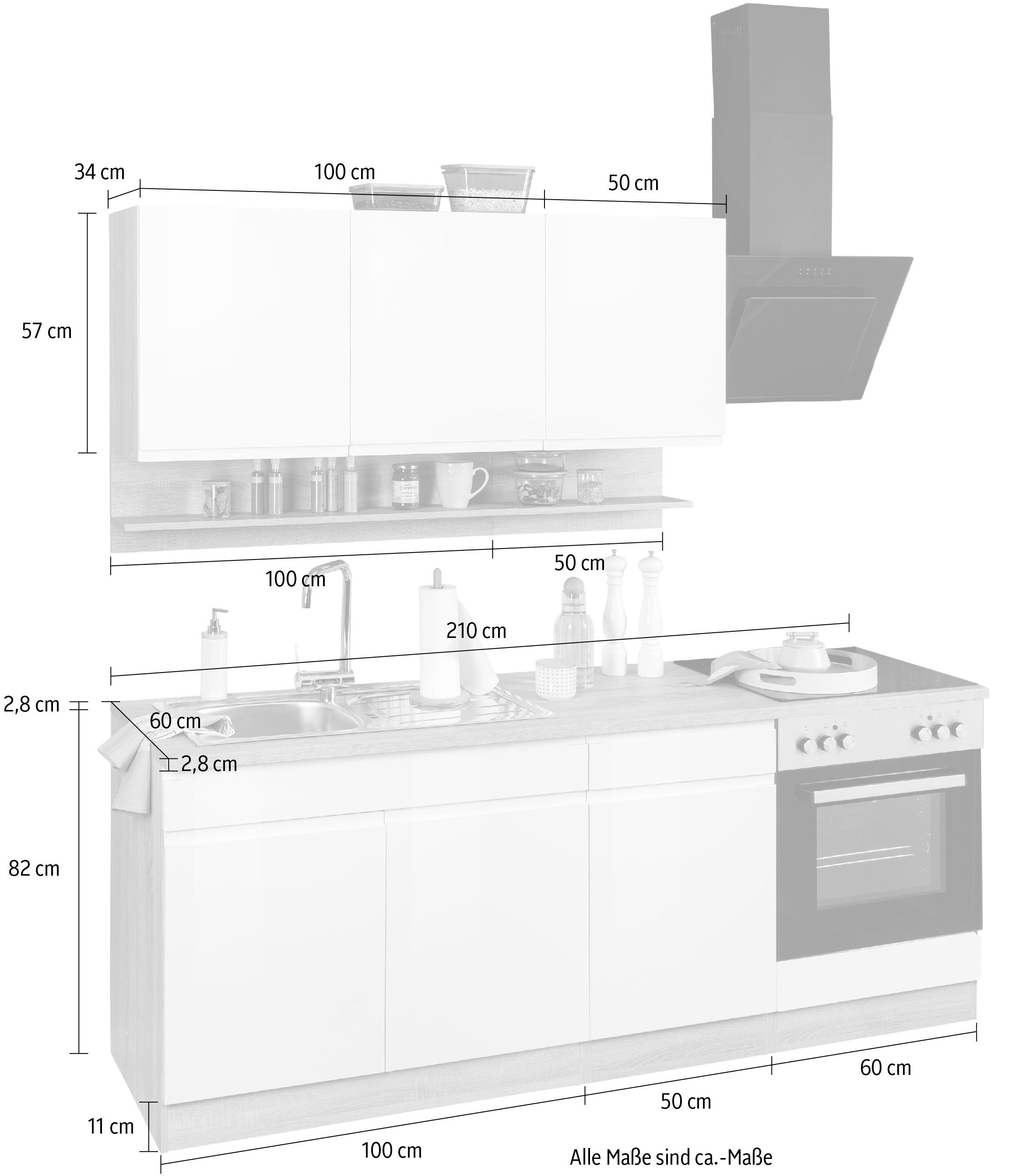 210 cm, ohne Rechnung MÖBEL »Virginia«, Breite Küche E-Geräte HELD auf kaufen mit oder