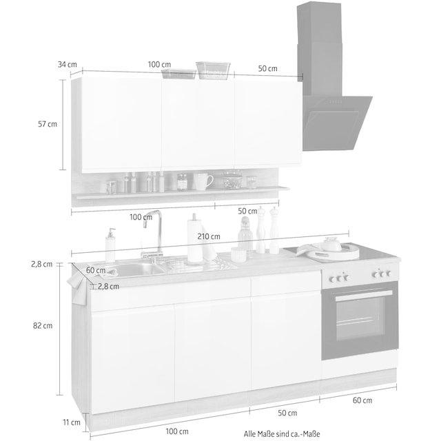 HELD MÖBEL Küche »Virginia«, Breite 210 cm, mit oder ohne E-Geräte auf  Rechnung kaufen