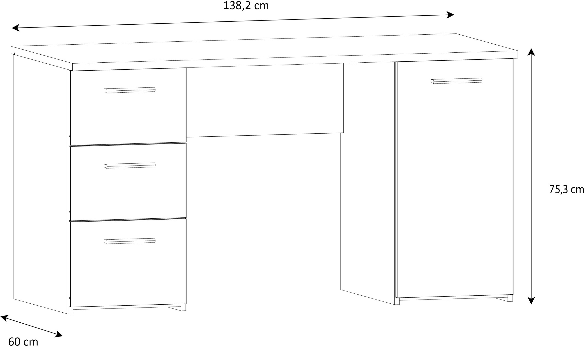 FORTE Schreibtisch »Neuss«, mit 3 Schubladen & 1 Tür, funktional, Breite 138 cm