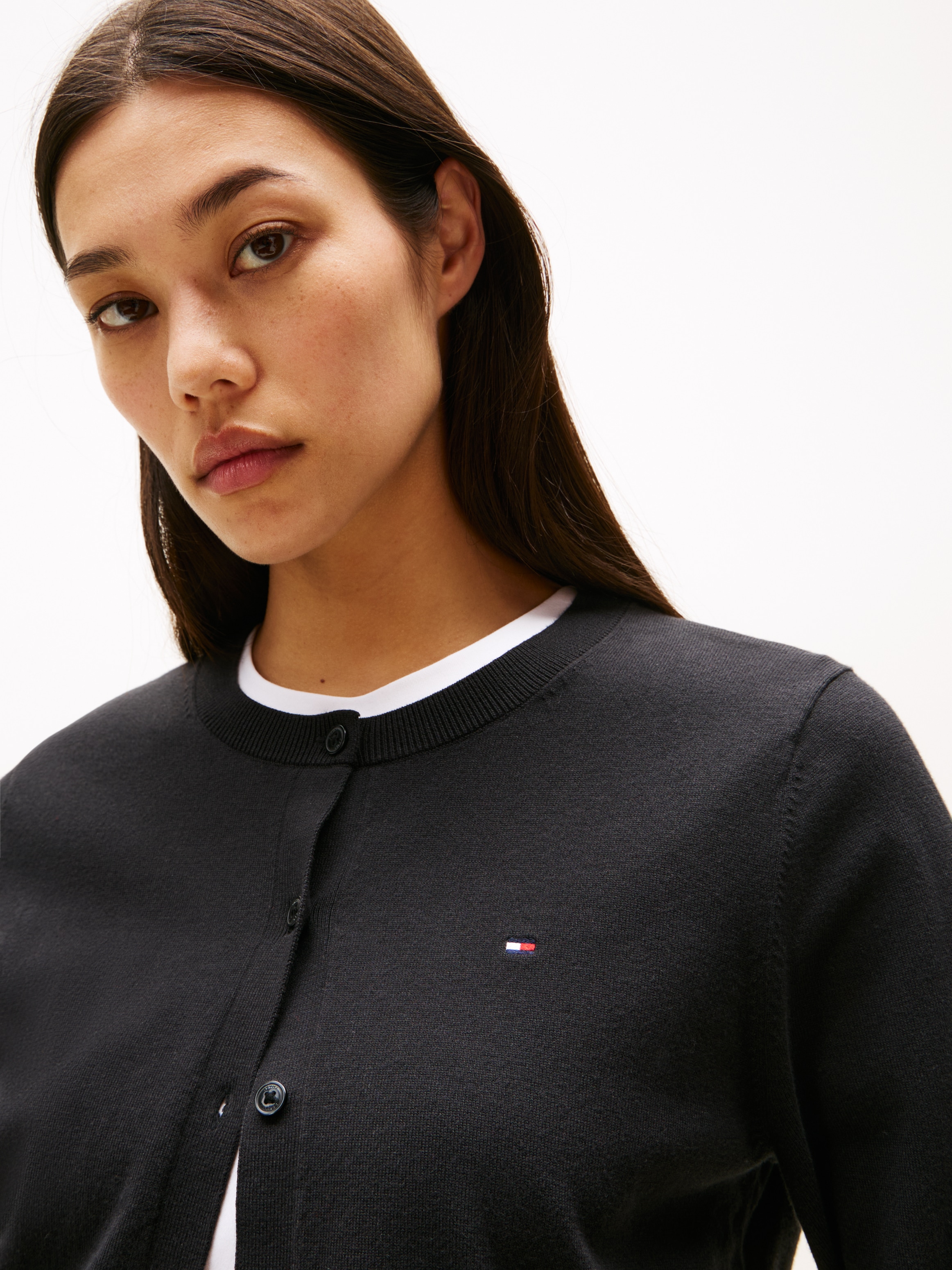 Tommy Hilfiger Cardigan »CO JERSEY STITCH CARDIGAN«, mit Logostickerei