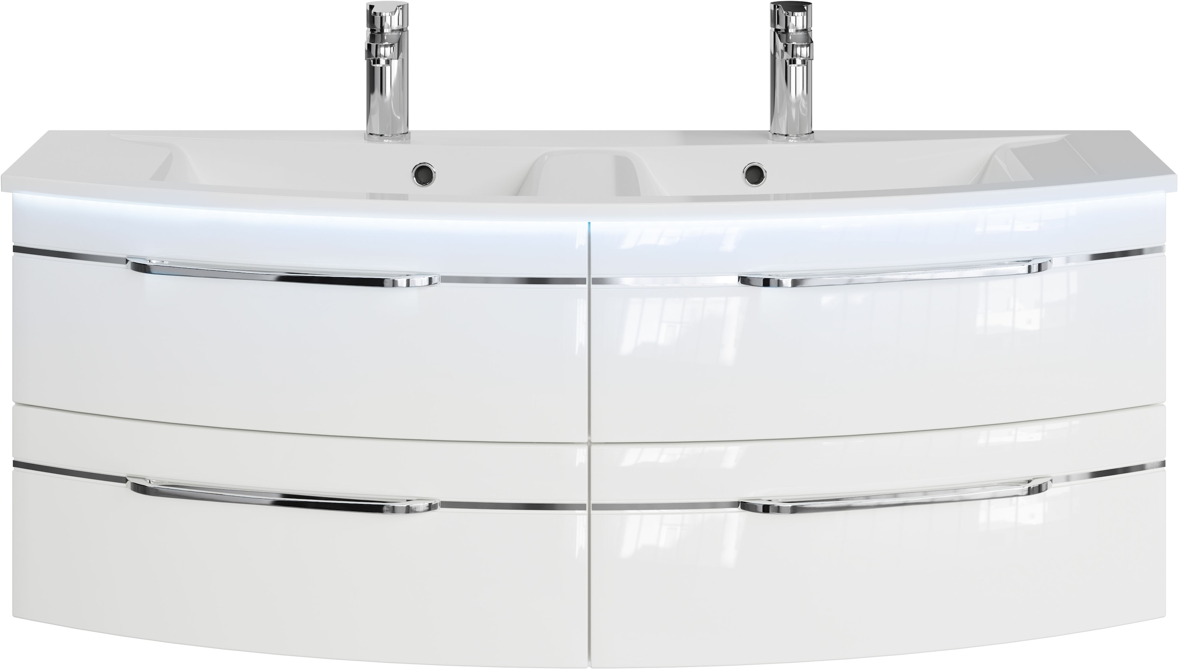 Saphir Waschtisch »Serie 7045 Mineralmarmor-Waschtisch und Unterschrank, 131 cm breit«, Doppel-Waschplatz mit 4 Schubladen, Badmöbel Set mit Waschtisch