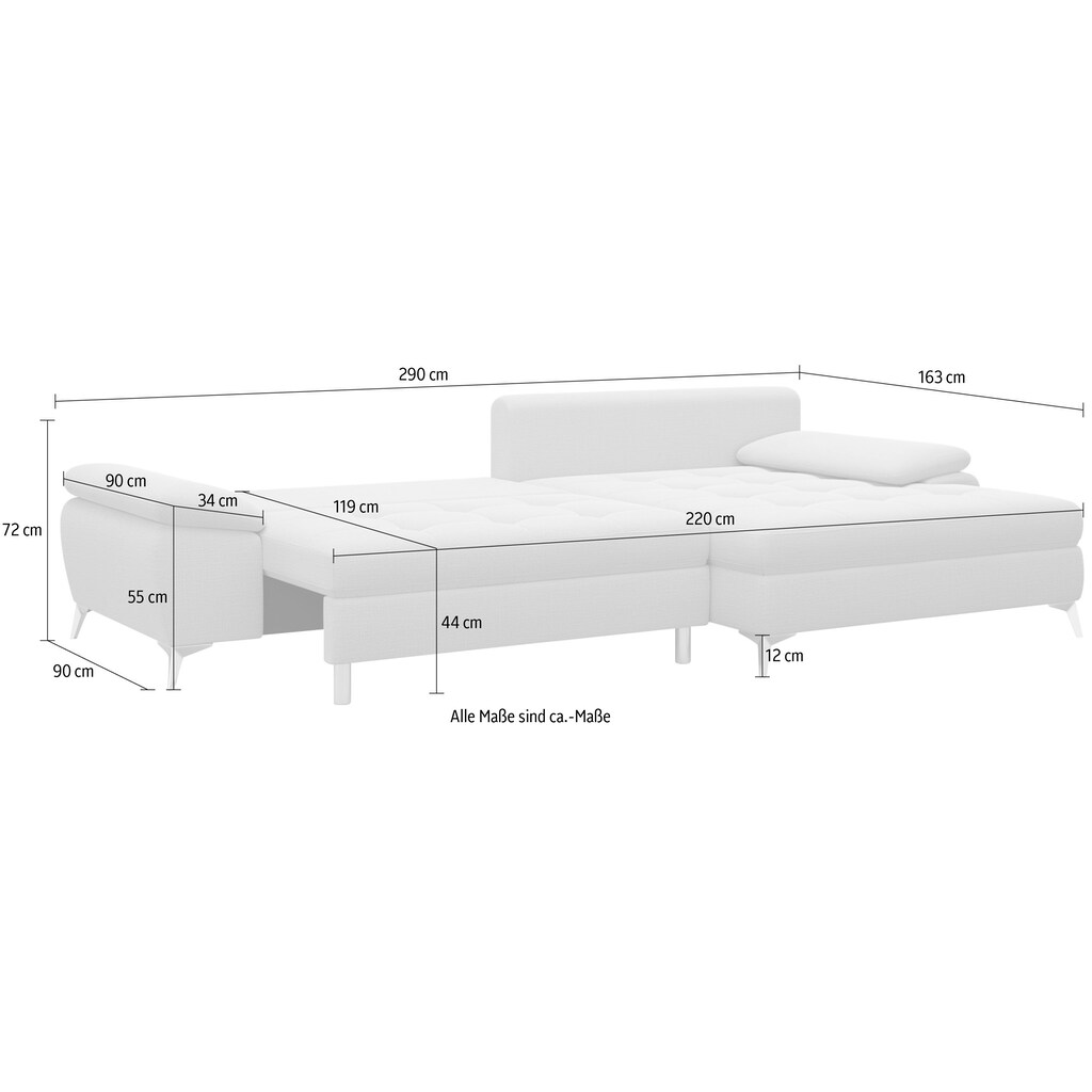 sit&more Ecksofa »Latigo L-Form«, mit Mega-Recamiere, wahlweise mit Bettfunktion und Bettkasten